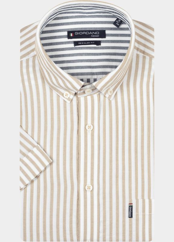 Giordano overhemd korte mouw heren Bruin Alfa Short Sleeve Button Down 616130/80