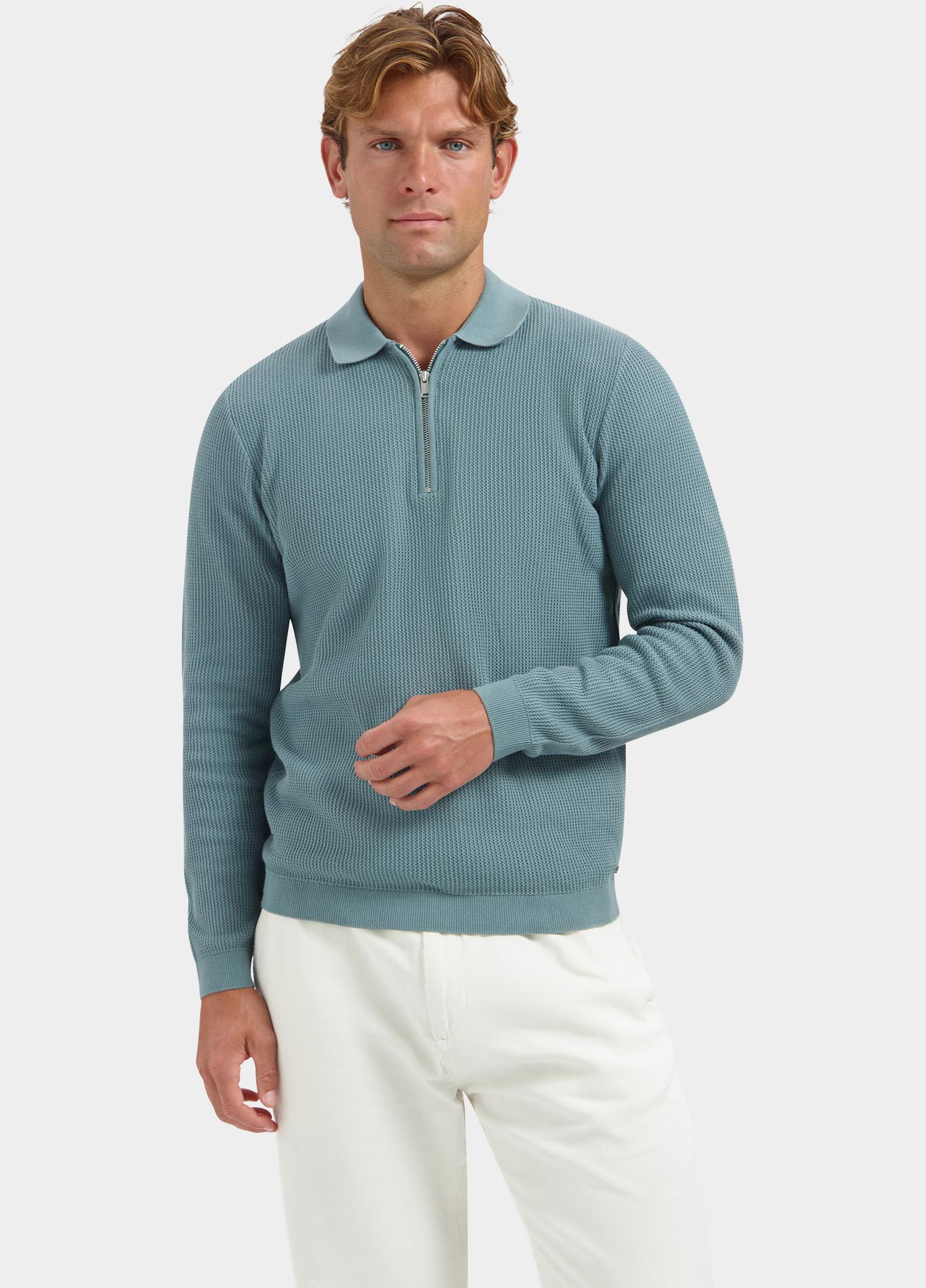 Dstrezzed Polo lange mouwen heren Blauw Kostas Zip 406054/617