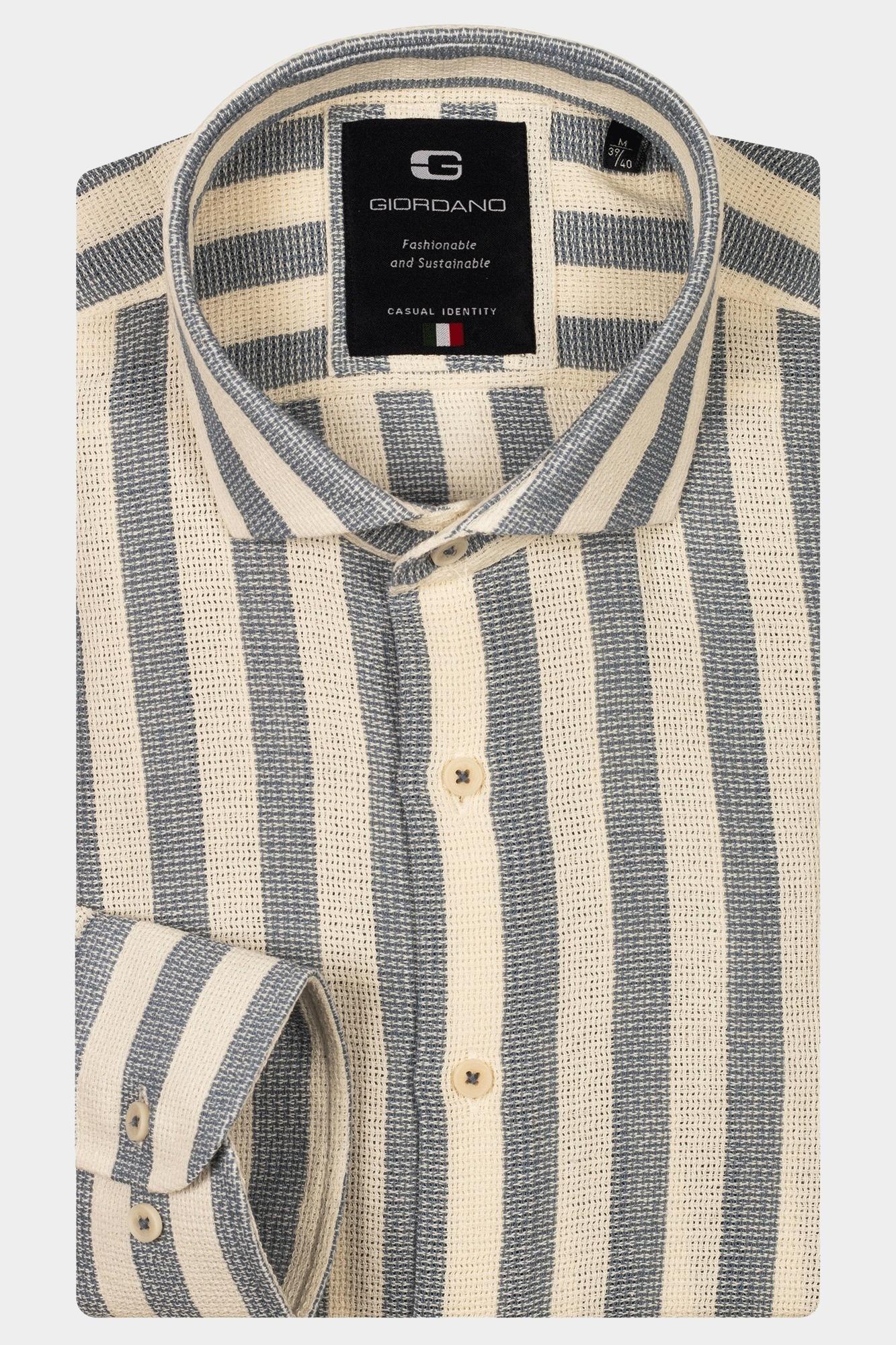 Giordano Casual hemd lange mouw Blauw Row long sleeve cutaway Struc 517840/60