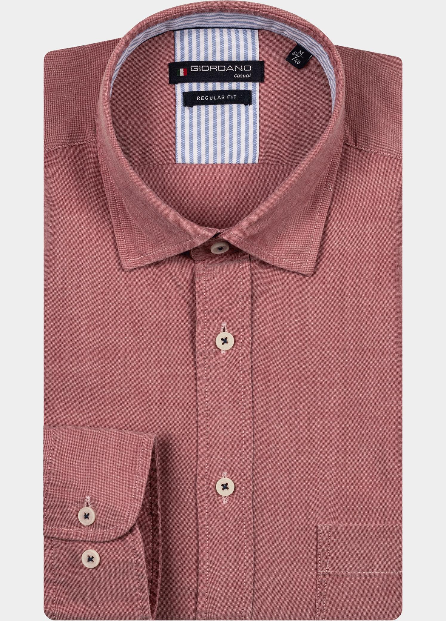 Giordano Overhemd heren Rood Verona LS button under washed 517029/30