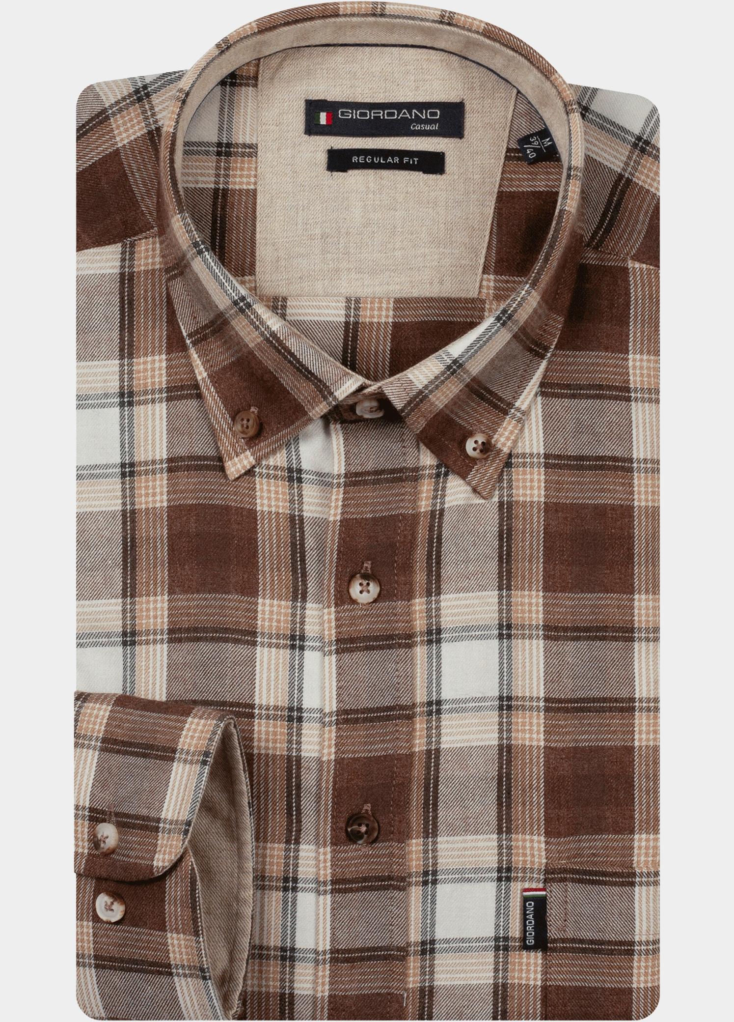 Giordano Overhemd heren Bruin Dino Soft brushed twill check 627311/80