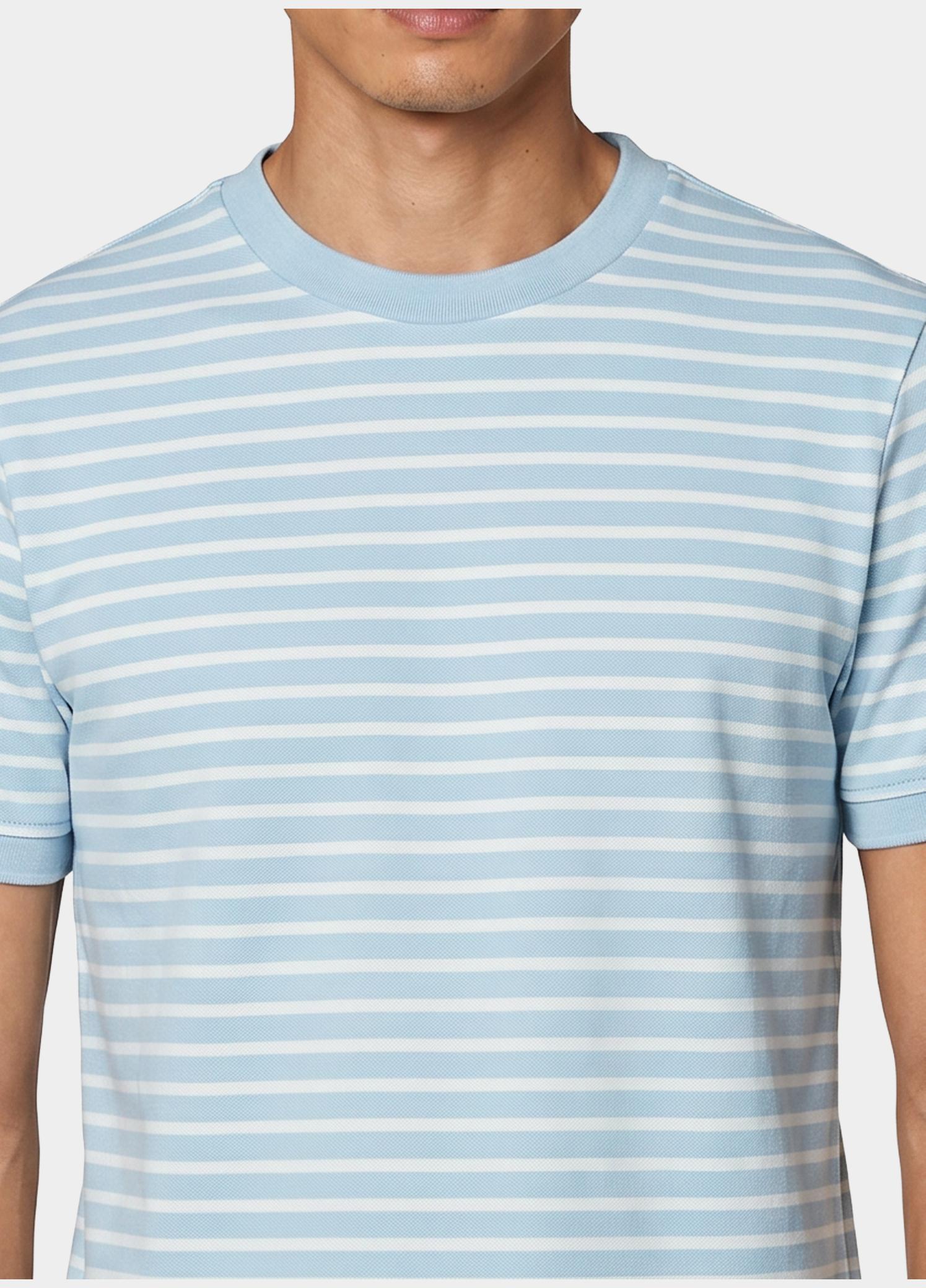 Marco Manzini T-shirt heren Blauw Isaac Stripe T-shirt Pique MMZ25108IS18/210 light blue