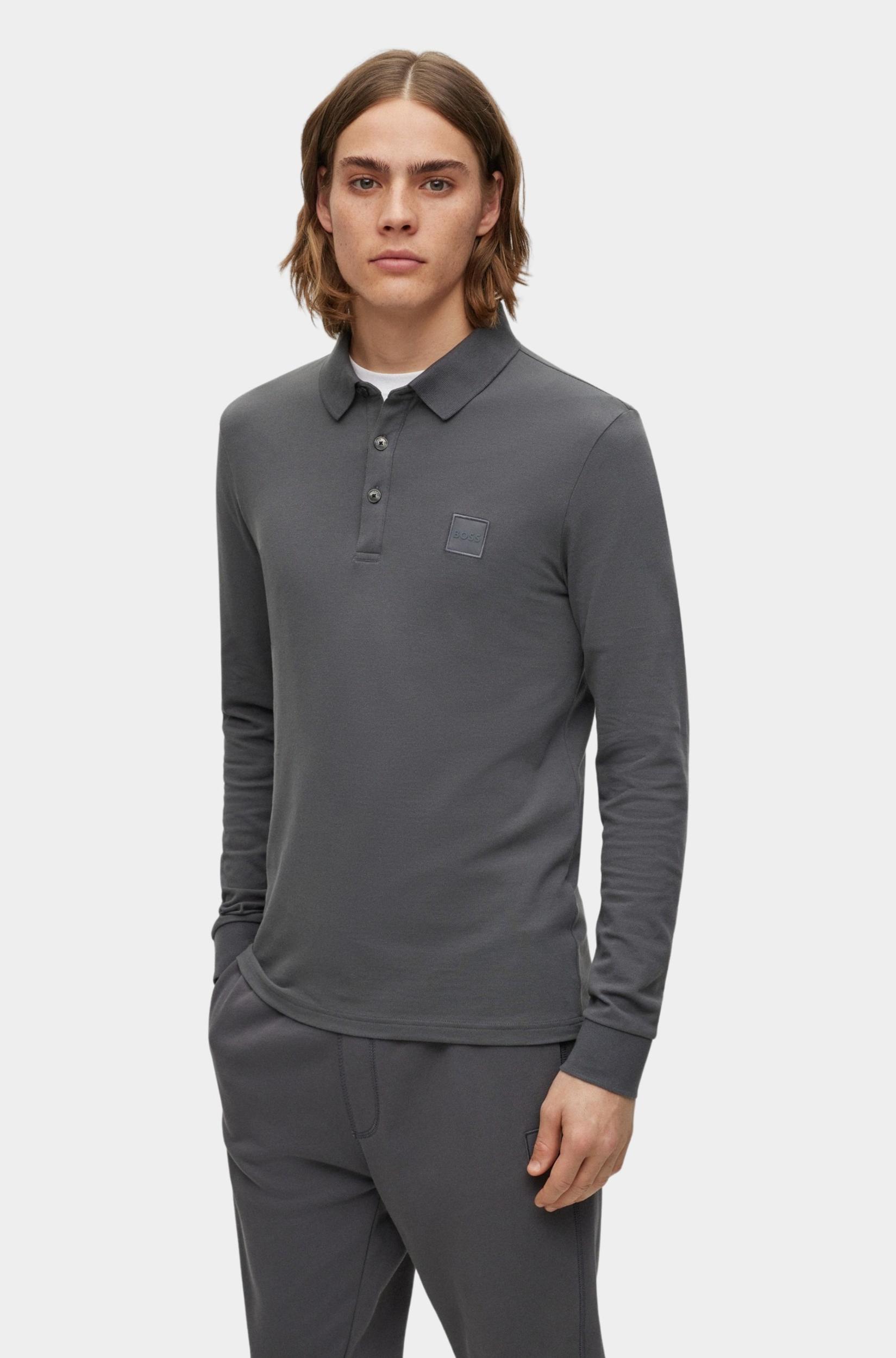BOSS Orange Polo lange mouw Grijs Passerby 10242645 01 50472681/022