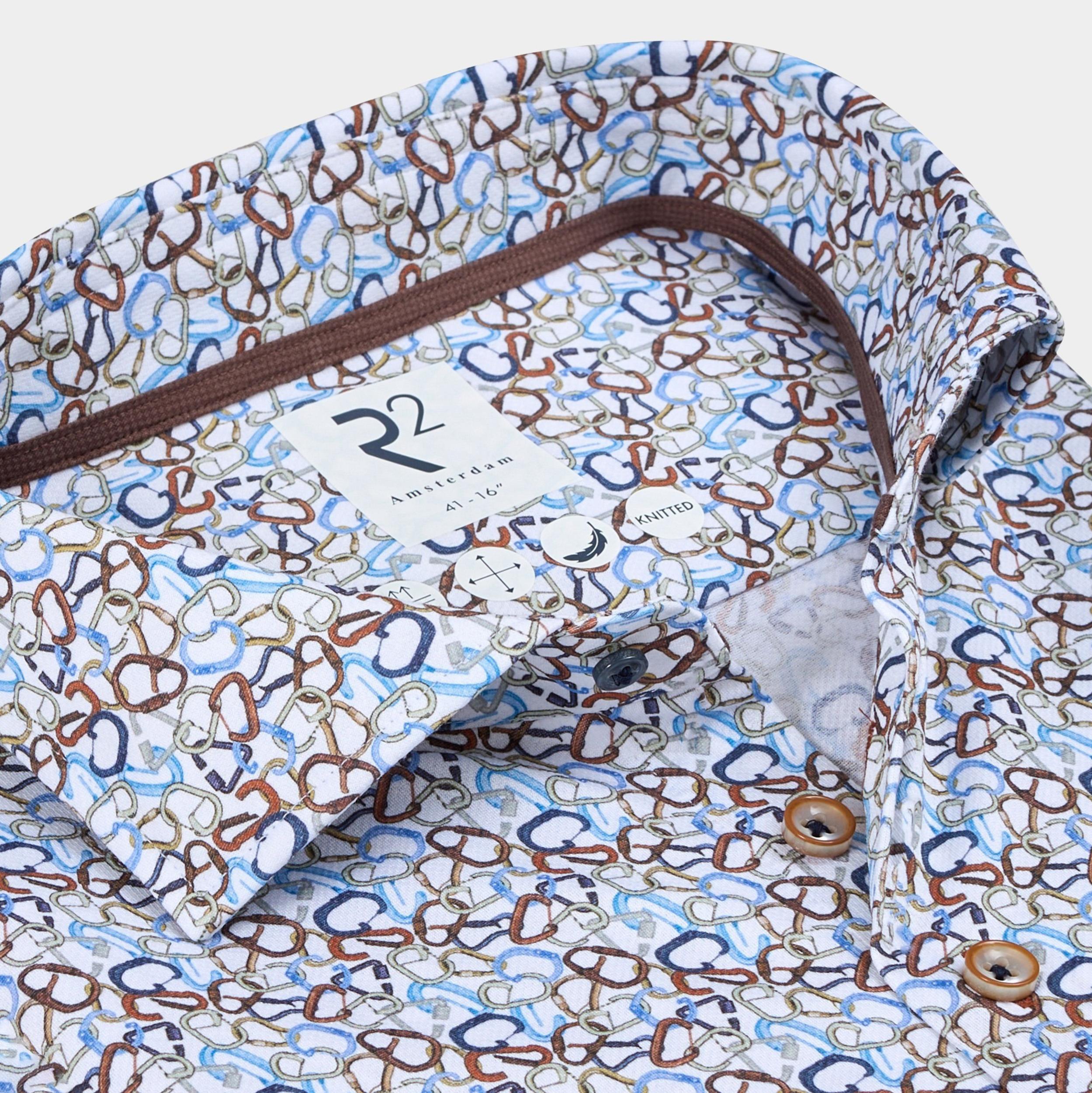 R2 Amsterdam Casual hemd lange mouw Multi Carabiner print on knitted 130.WSP.002/073