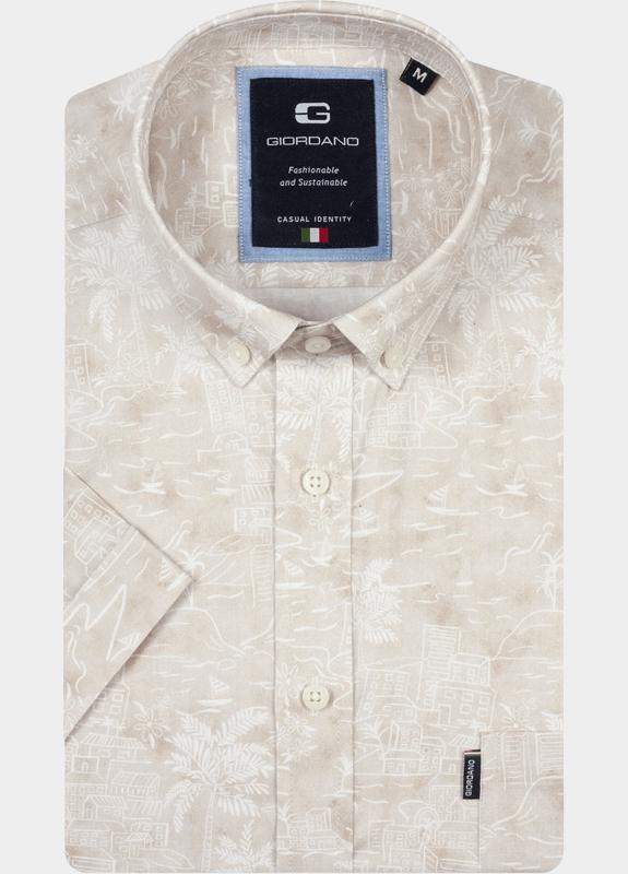 Giordano overhemd korte mouw heren Bruin Alfa Short Sleeve Button Down 616044/80