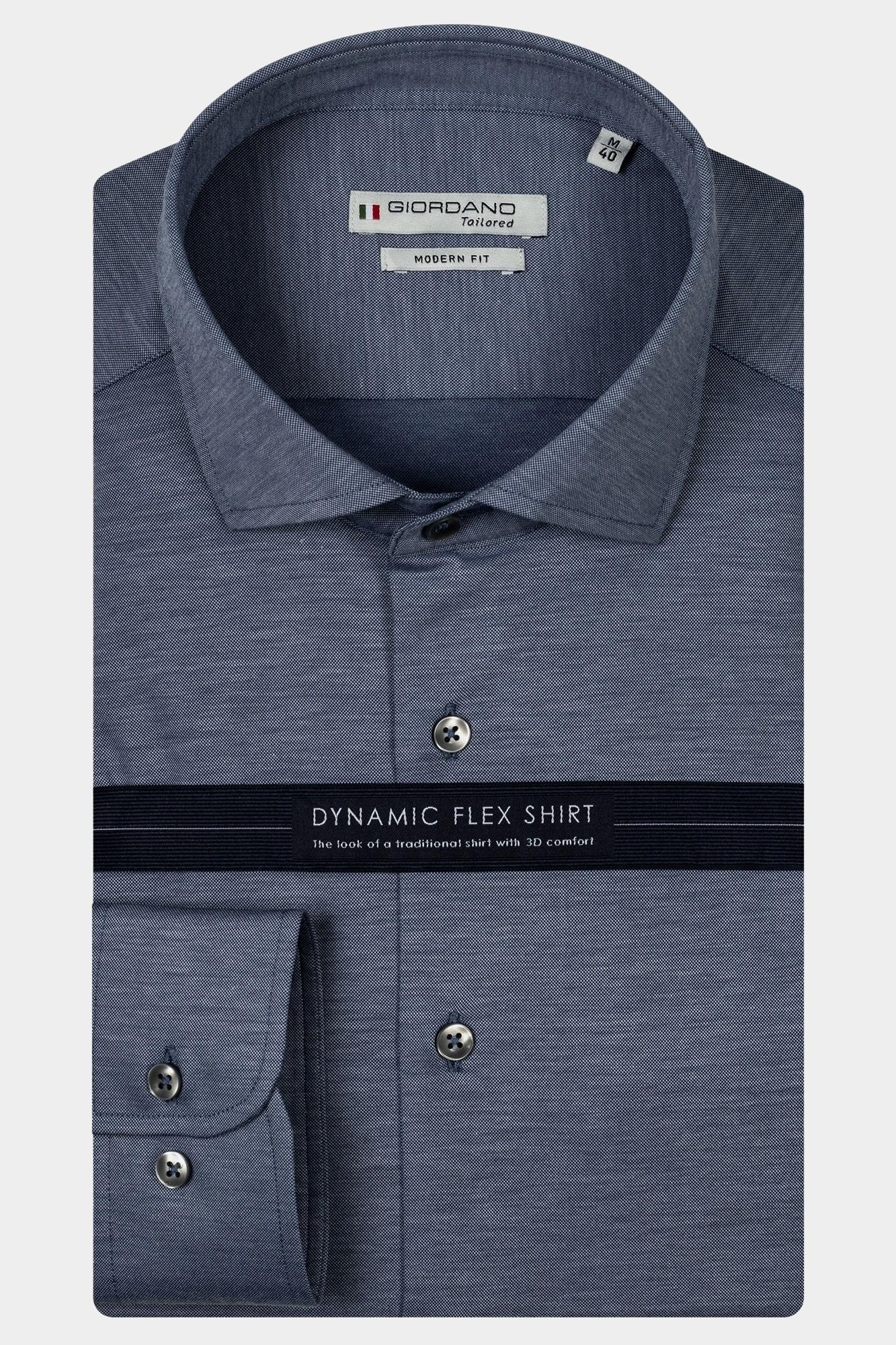 Giordano Casual hemd lange mouw Blauw Roma, LS Cutaway Dynamix Flex 427895/69