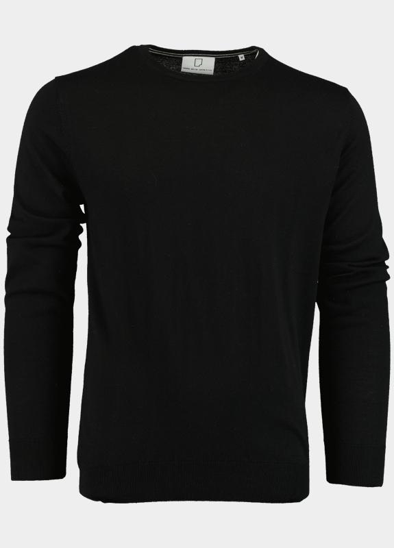 Born With Appetite Pullover heren Zwart Rick R-neck Pullover Merino 00005RI12/9001 Black
