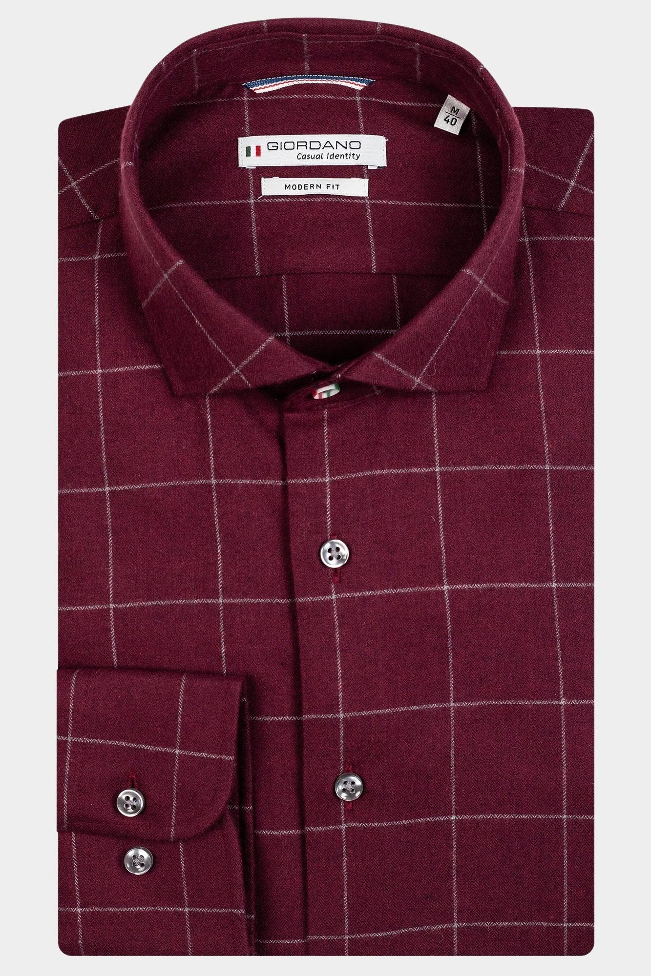 Giordano Casual hemd lange mouw Rood Row, LS Cutaway Minimal Open 327826/30