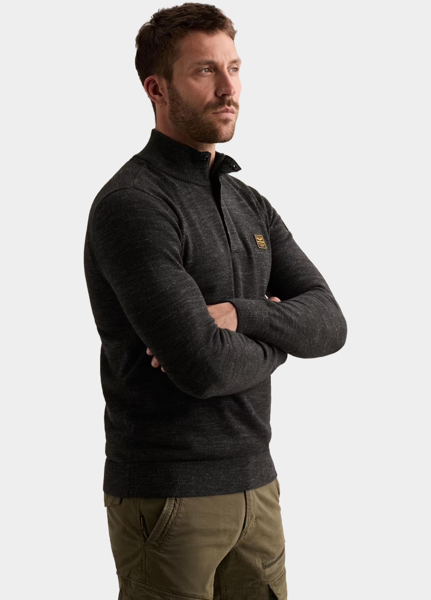 PME Legend Half Zip Zwart Half zip collar cotton rib me PKW2609302/999