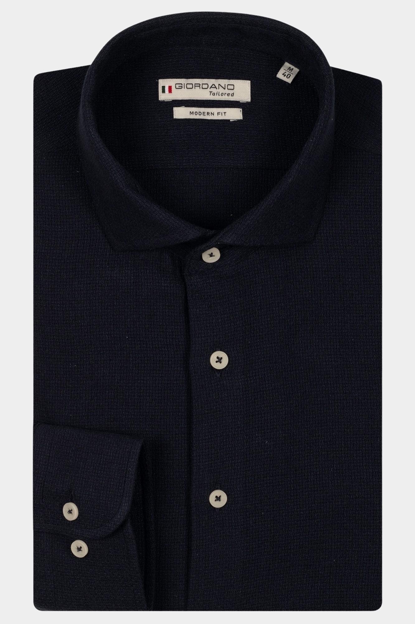 Giordano Casual hemd lange mouw Blauw Row long sleeve cutaway Plain 517814/60