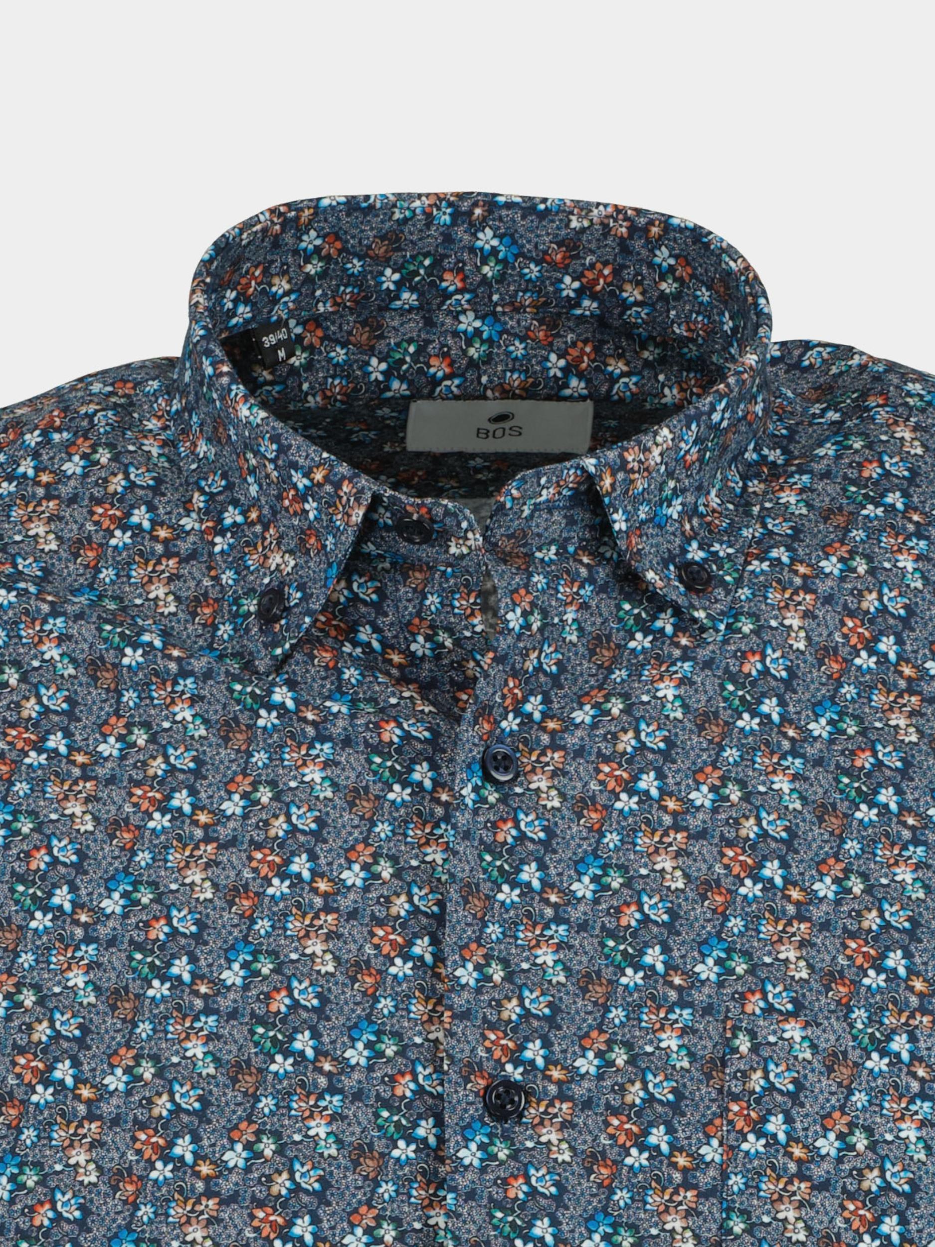 Bos Casual hemd lange mouw Blauw Blue flower pattern 25496/V02