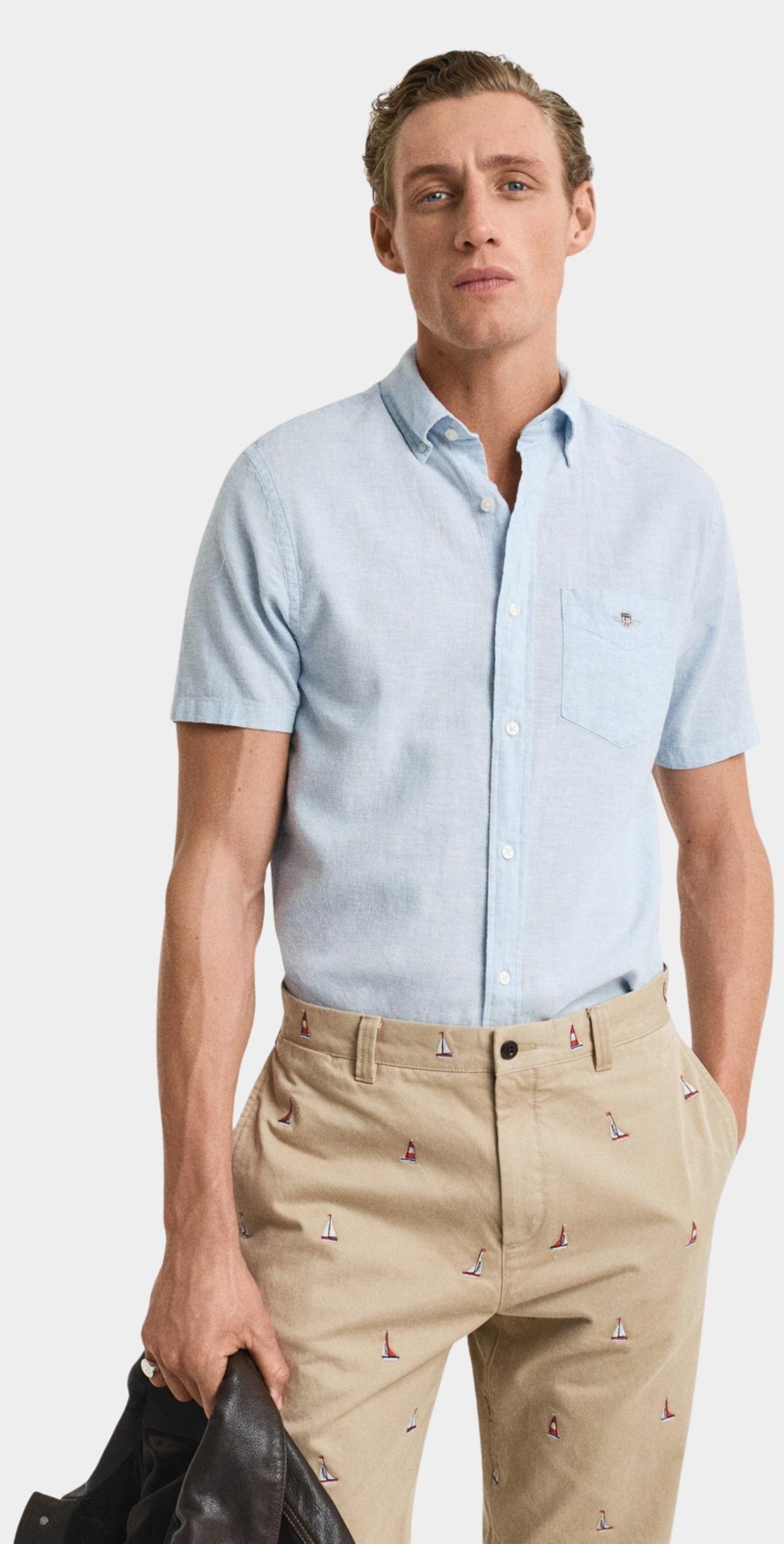 Gant Casual hemd korte mouw Blauw REG COTTON LINEN SS SHIRT 3250083/457