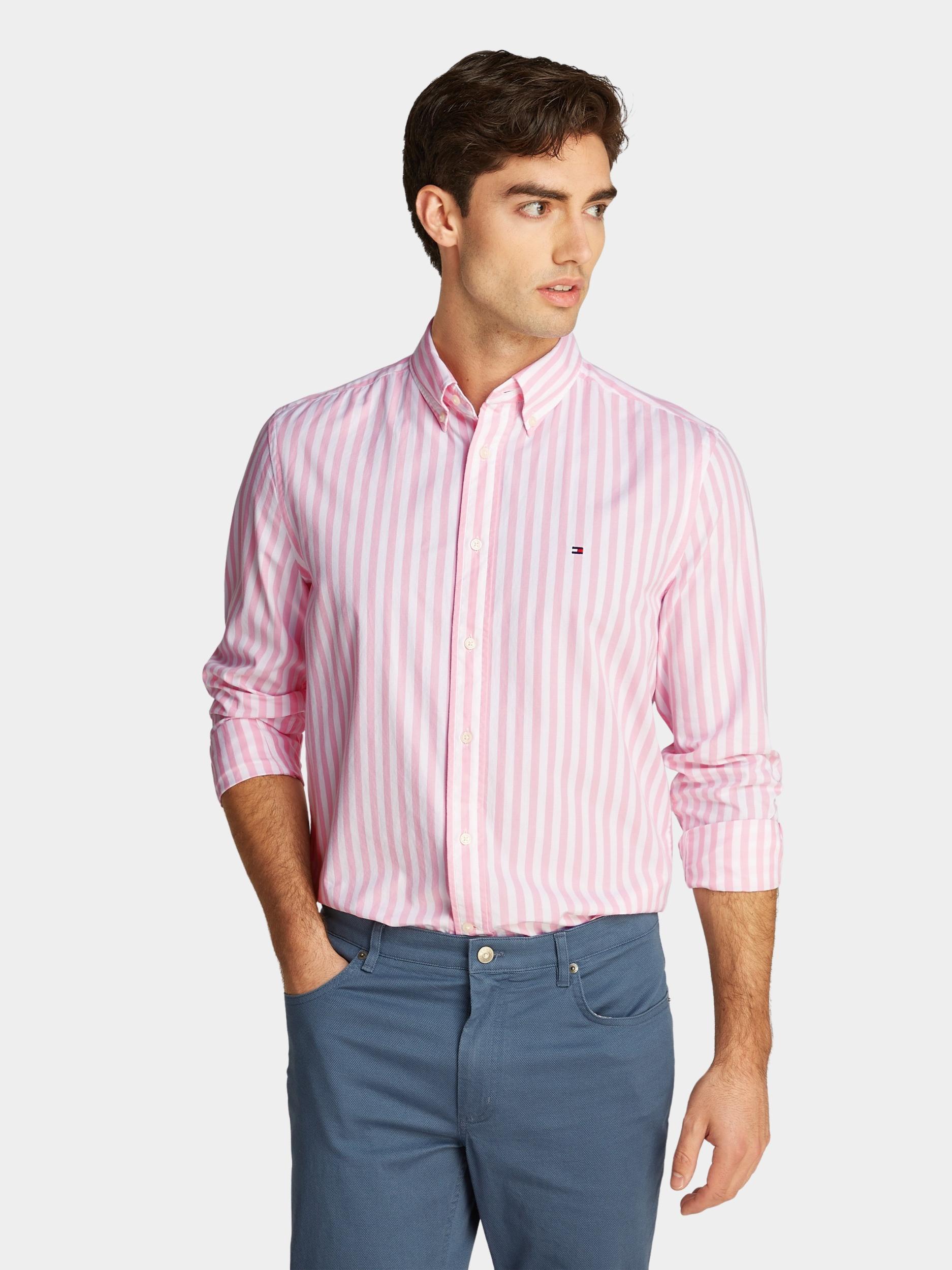 Tommy Hilfiger Casual hemd lange mouw Roze Flex Poplin Bold Stripe RF MW0MW39159/0D1