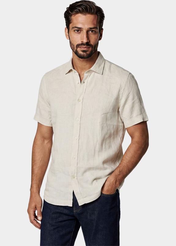 Blue Coast overhemd korte mouw heren Beige 100% linnen, regular fit 115L/0020