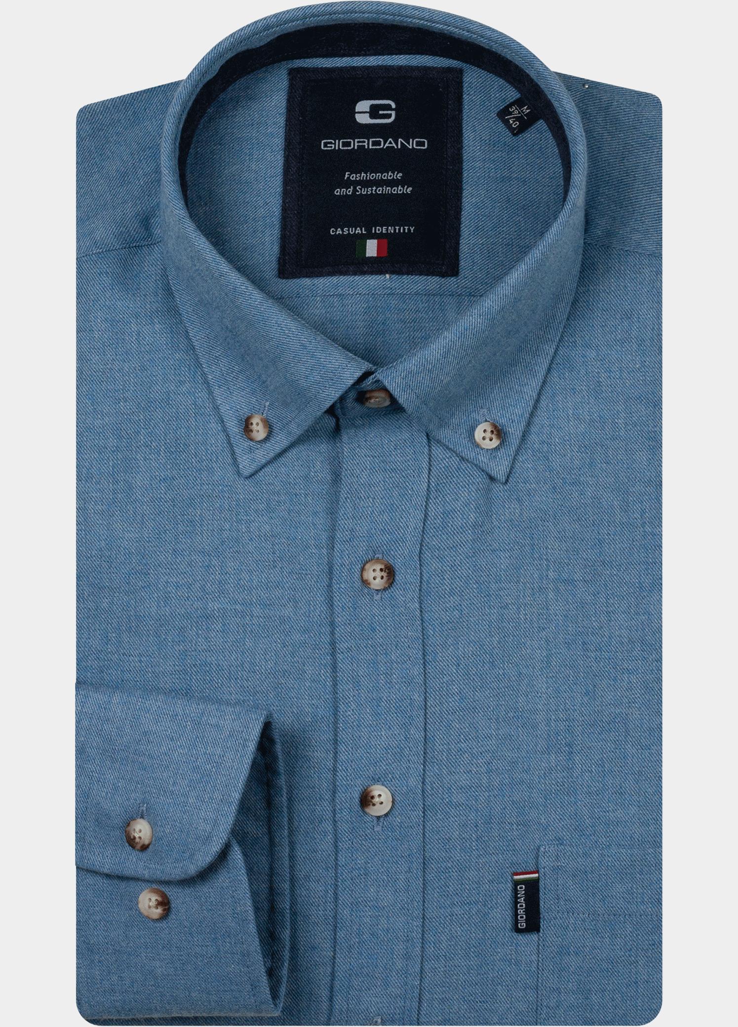Giordano Overhemd heren Blauw Dino Wooltouch melange flanel 627005/62