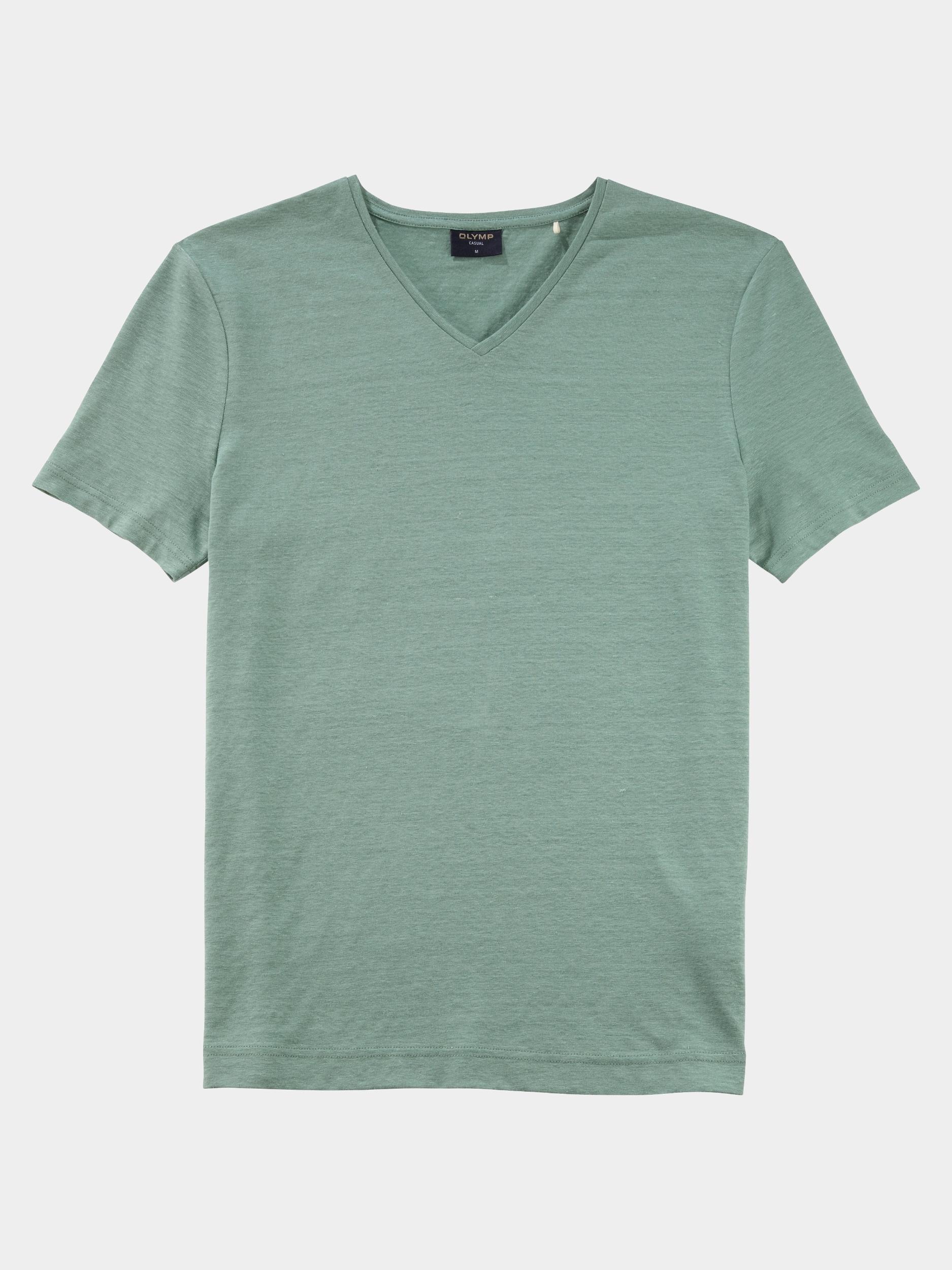 Olymp T-shirt korte mouw Groen Linen V-Neck T-Shirt 561552/88