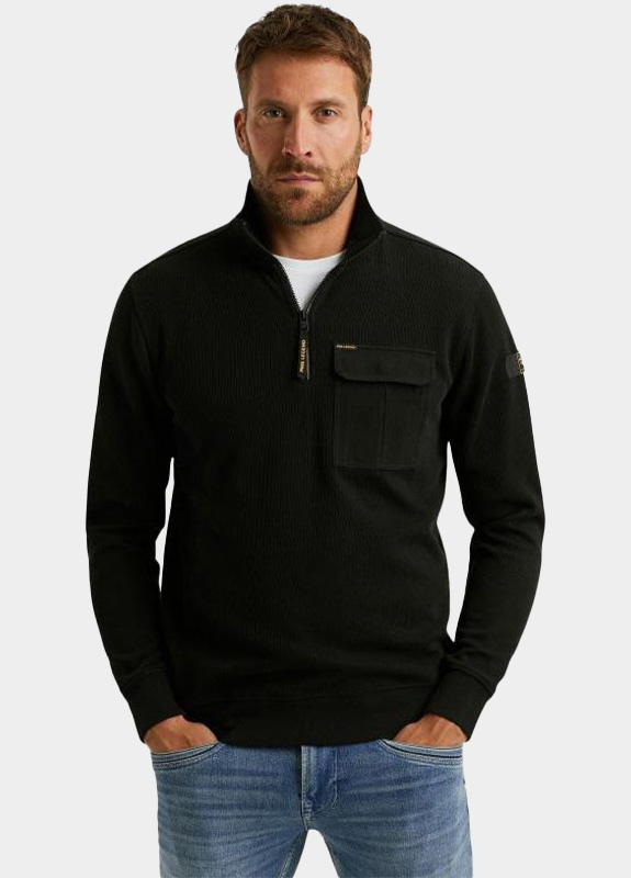 PME Legend Half Zip Zwart Half zip collar knit look jer PSW2509457/999