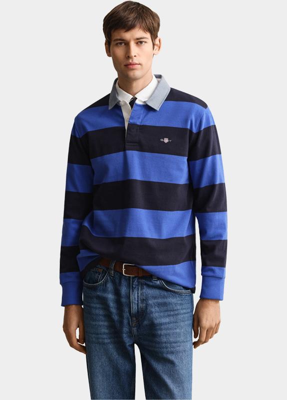 Gant Polo lange mouwen heren Blauw Gestreepte Heavy Rugger met c 2004083/417
