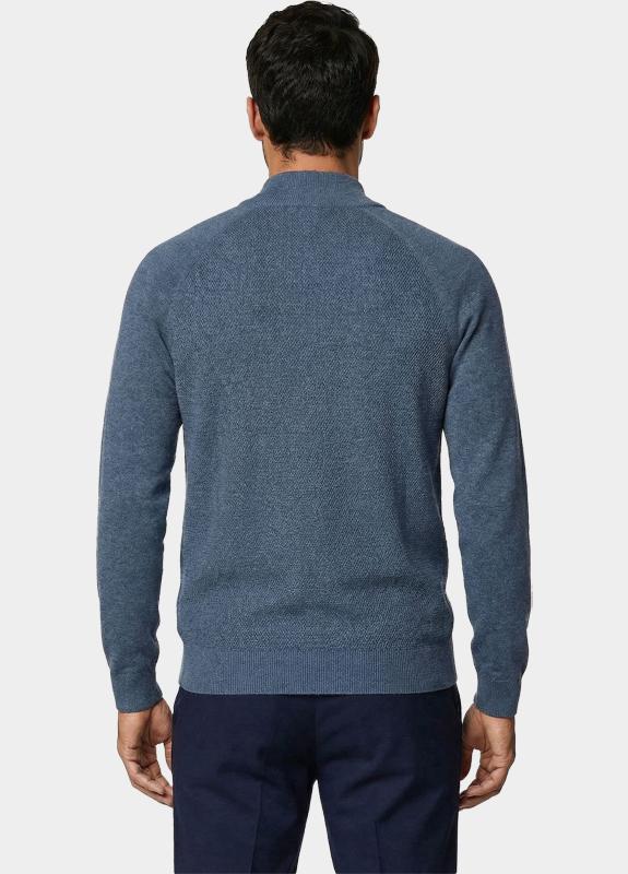 Bos Half Zip Blauw Half zip met structuur 326/8163 Indigo