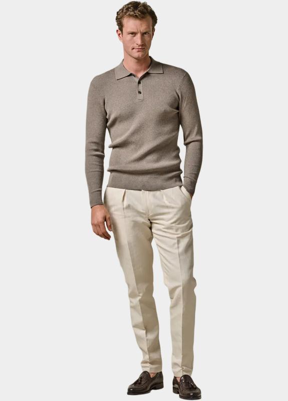 Profuomo Polo lange mouw Bruin  PPWJ10003/B