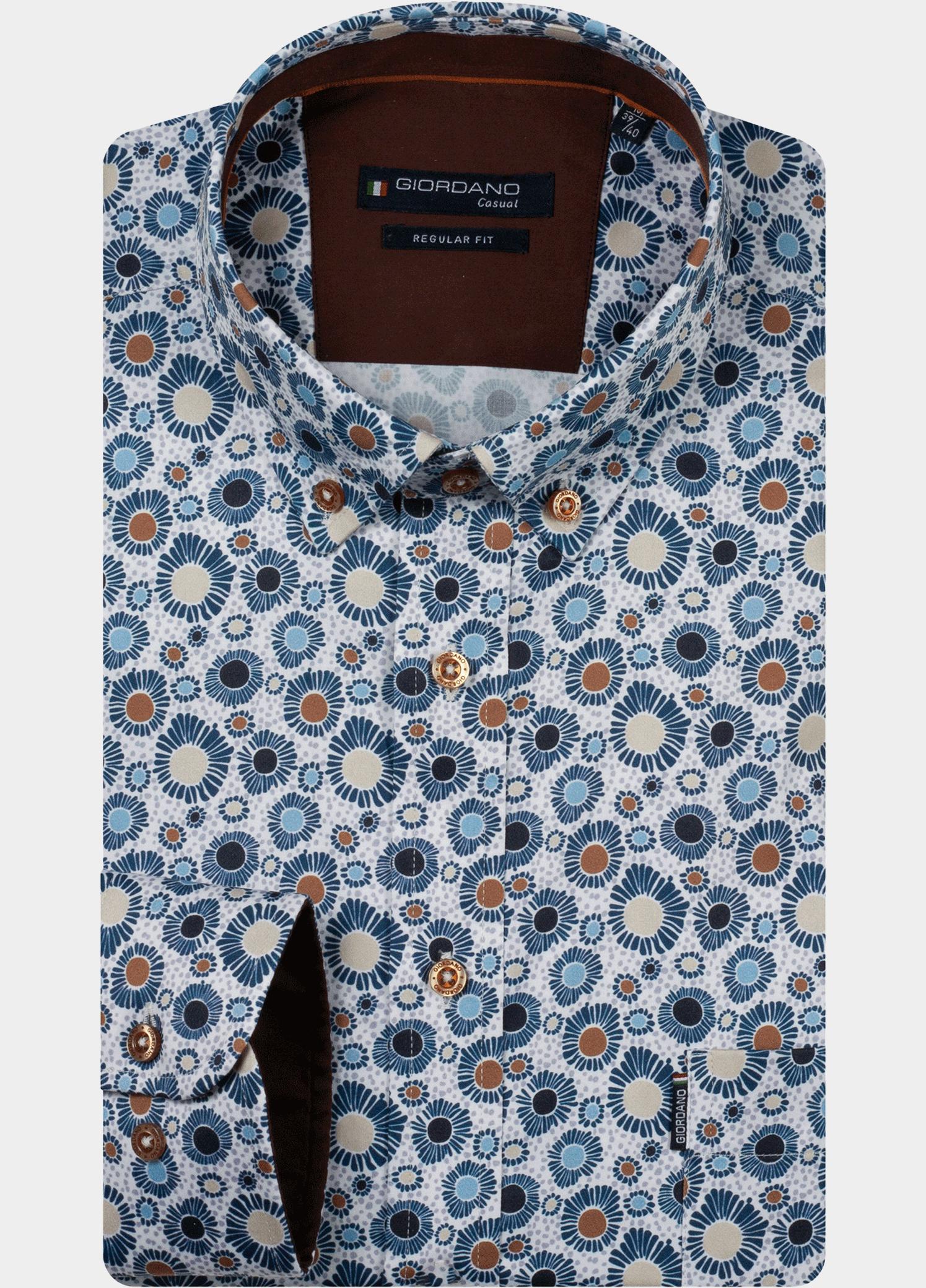 Giordano Overhemd heren Blauw Dino Satin strech flower prin 627029/60