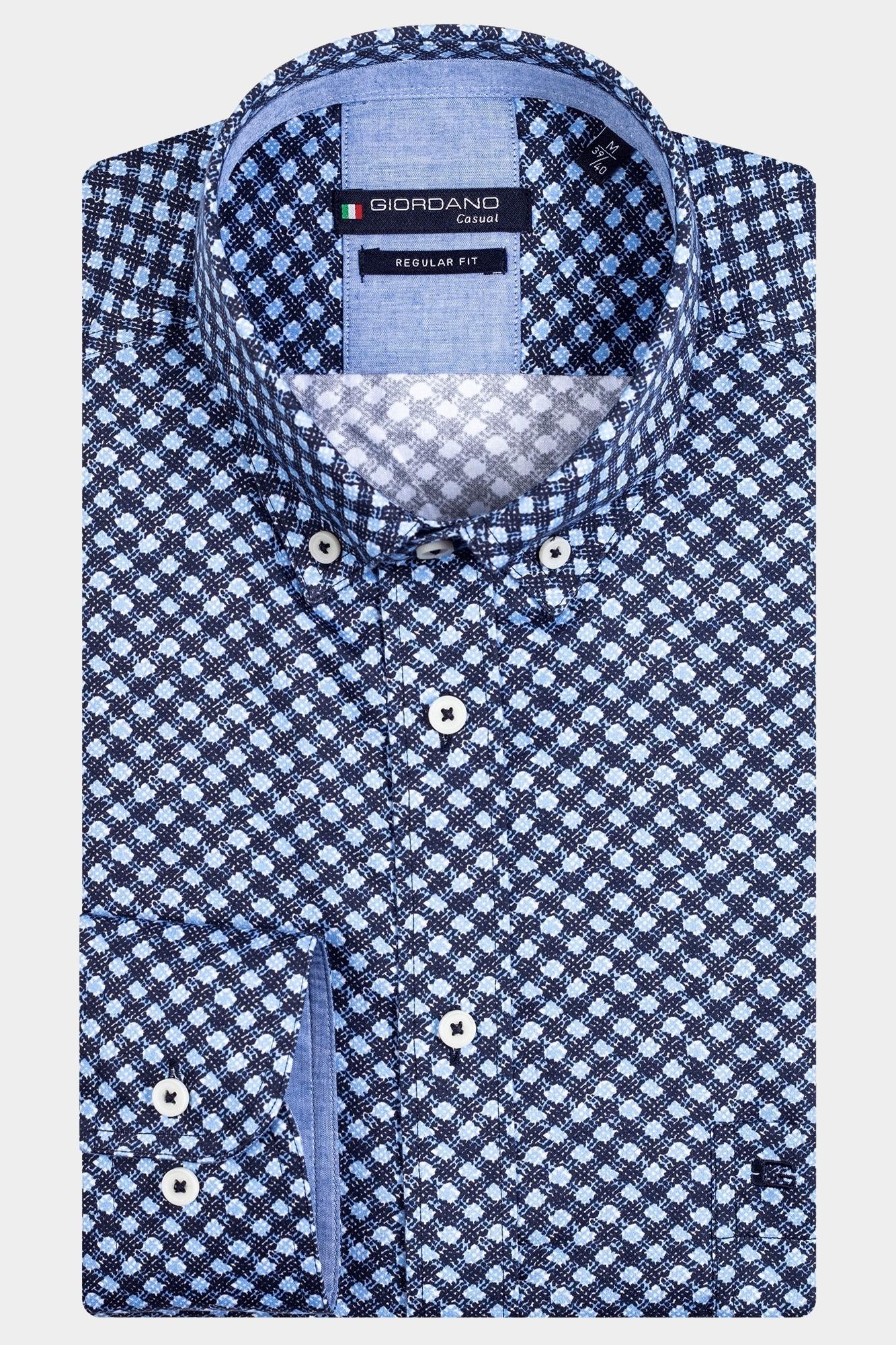 Giordano Casual hemd lange mouw Blauw Ivy, LS Button Down Two Tone 327028/60