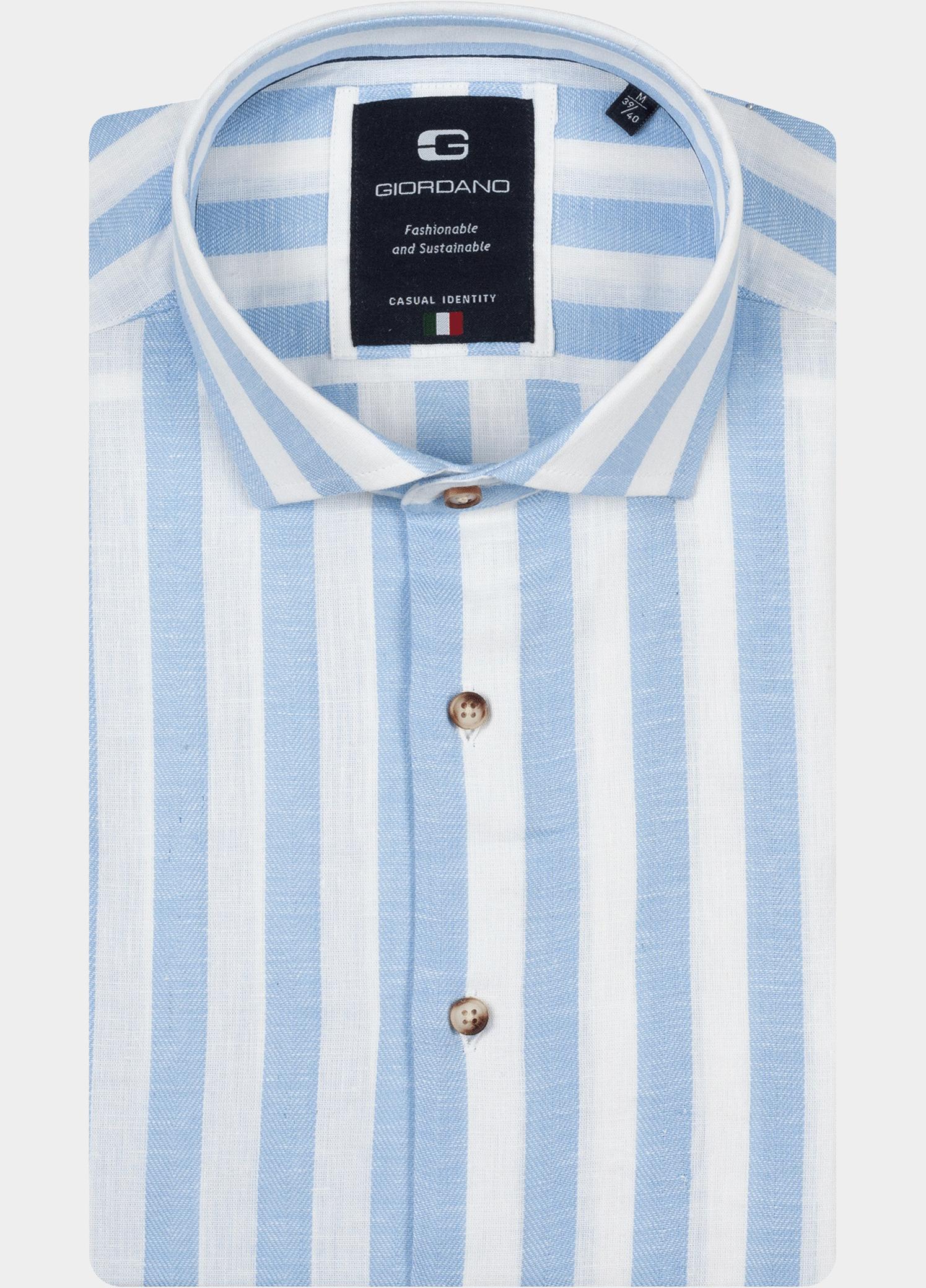 Giordano Overhemd heren Blauw Row Long Sleeve Cutaway Linen 617822/61