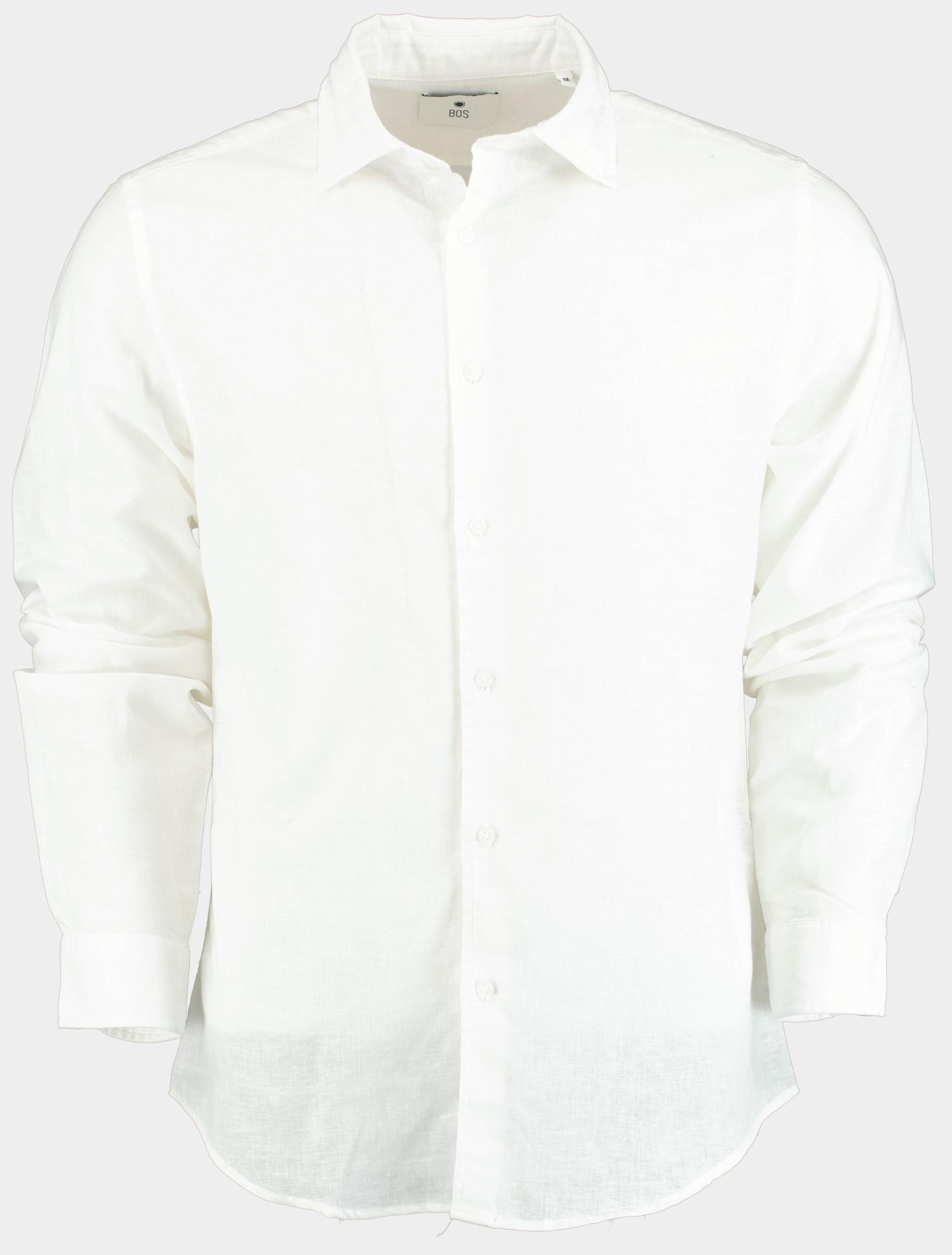 Bos Casual hemd lange mouw Wit Linnen katoen shirt LM 42540015I/100 White