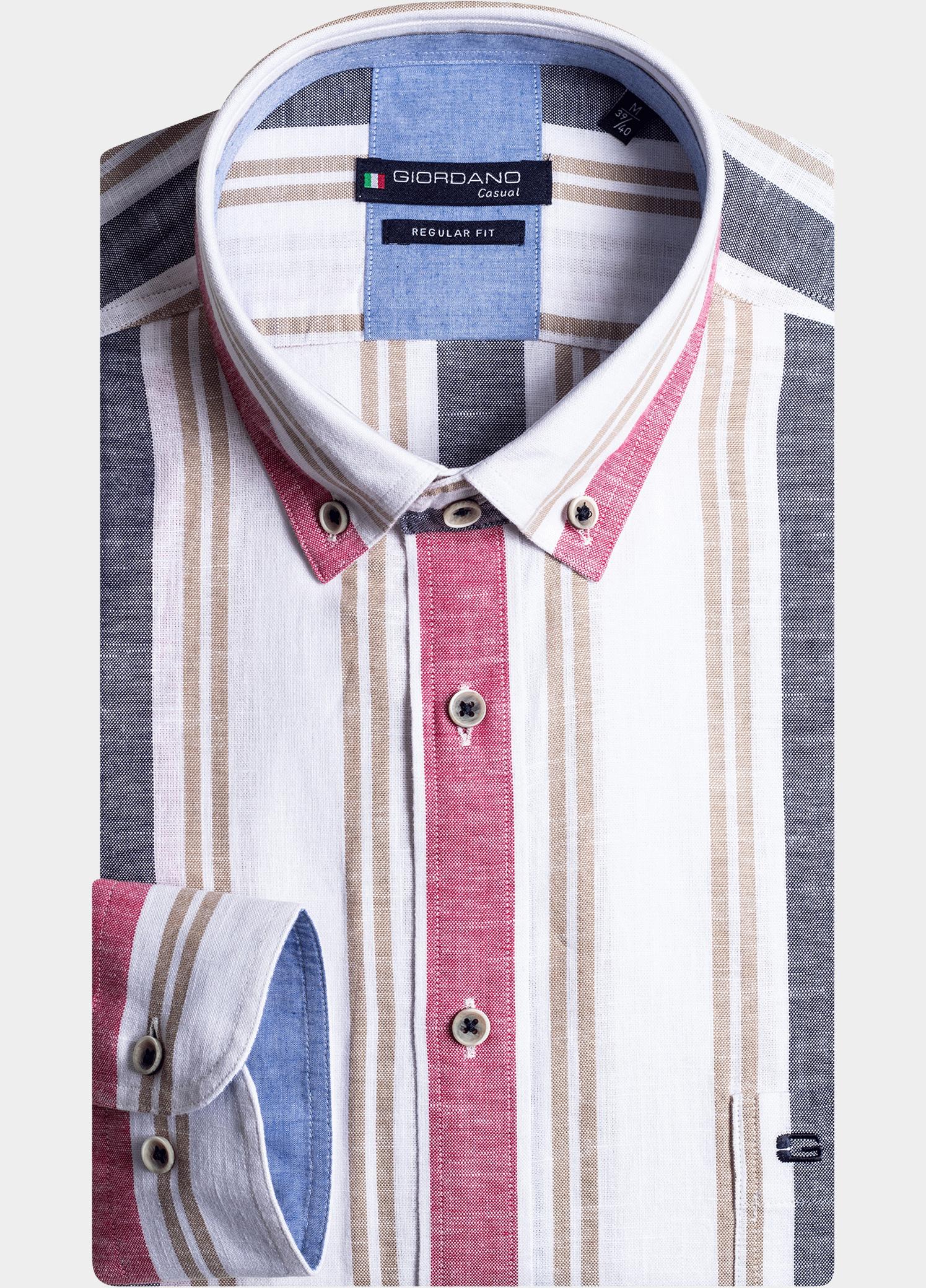 Giordano Overhemd heren Rood Ivy, LS Button Down Hemp Stri 417104/30