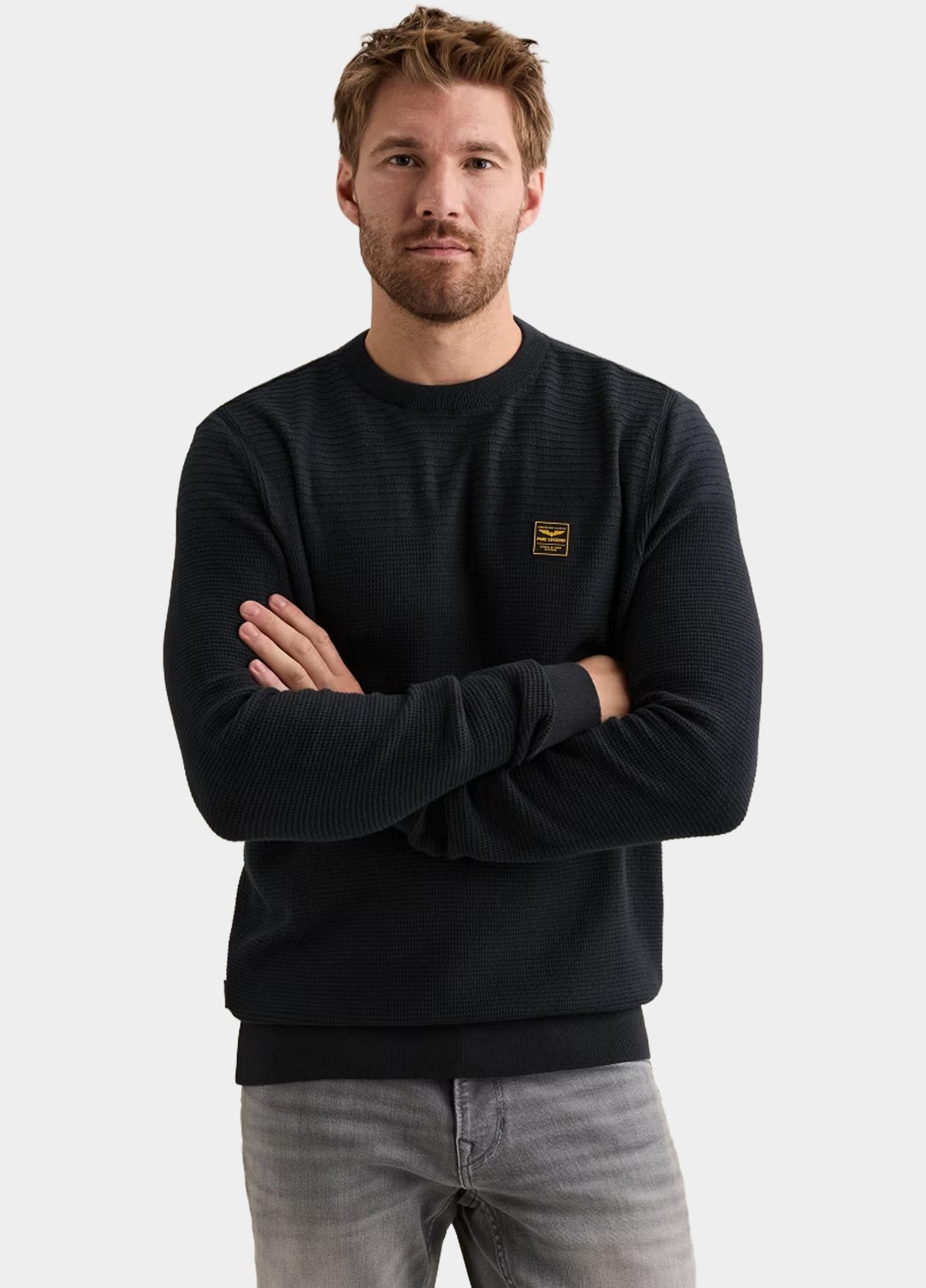 PME Legend Pullover heren Blauw R-neck cotton mouline PKW2610300/5281