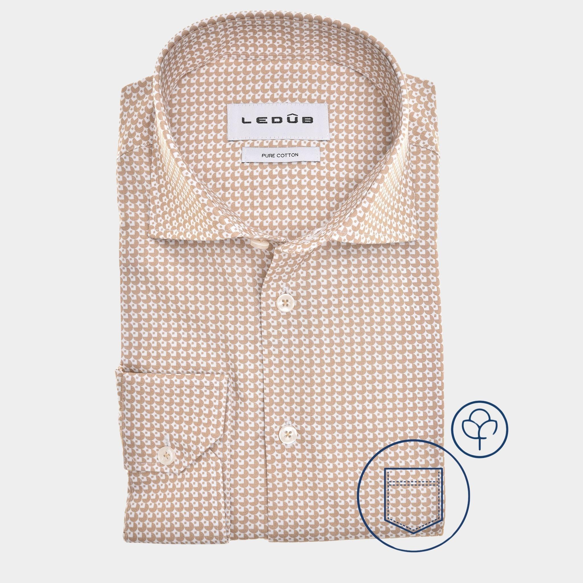 Ledub Business hemd lange mouw Bruin  0142800/630-000-000