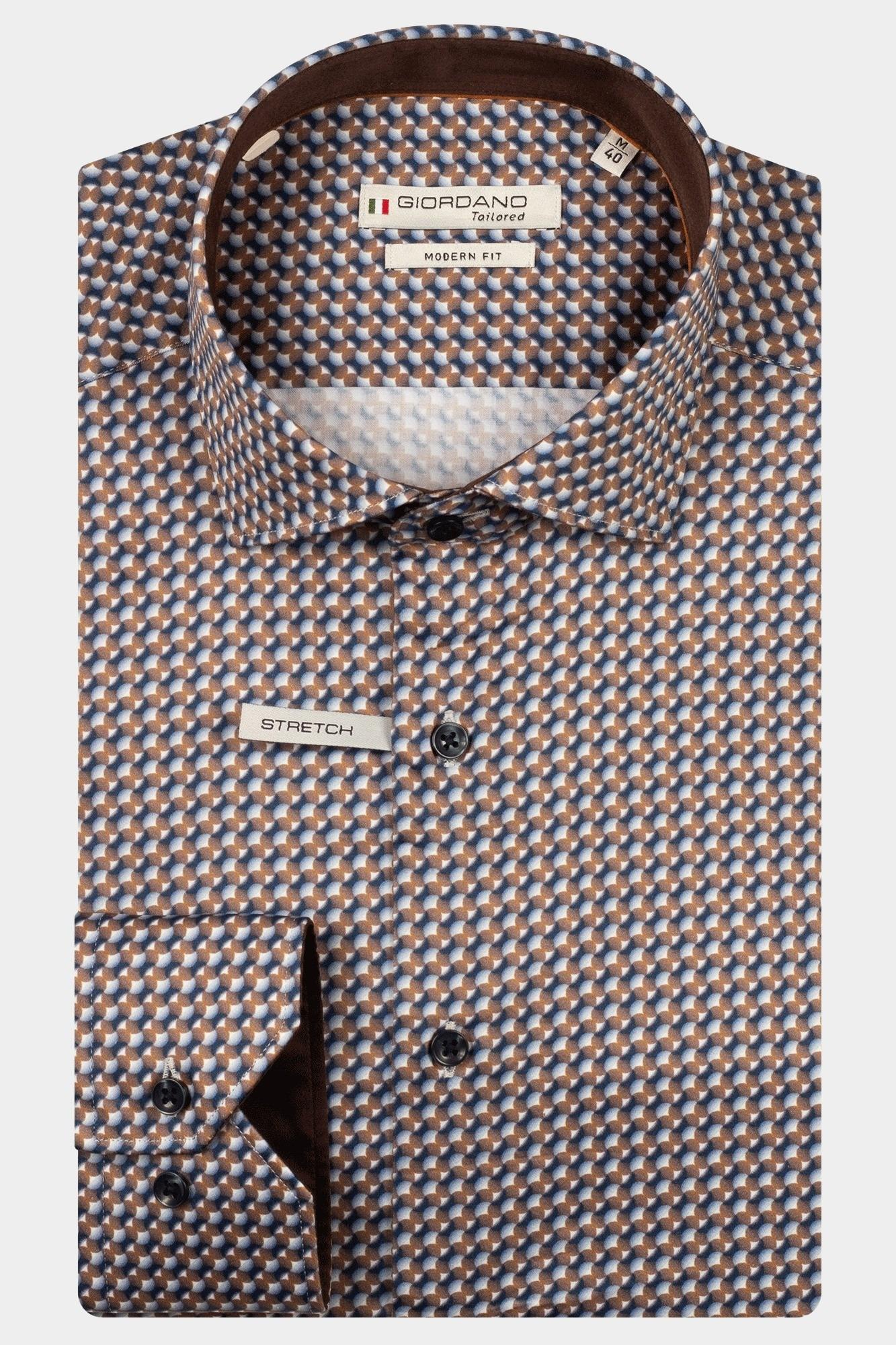 Giordano Casual hemd lange mouw Bruin Maggiore long sleeve semi cut 527812/80