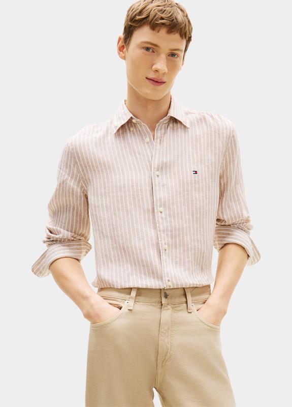 Tommy Hilfiger Casual hemd lange mouw Bruin LINEN BENGAL STRIPE RF SHIRT MW0MW42400/0BK