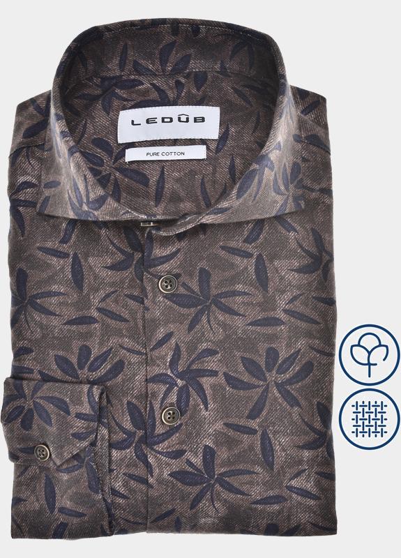 Ledub Business hemd lange mouw Bruin  0143178/680-000-000