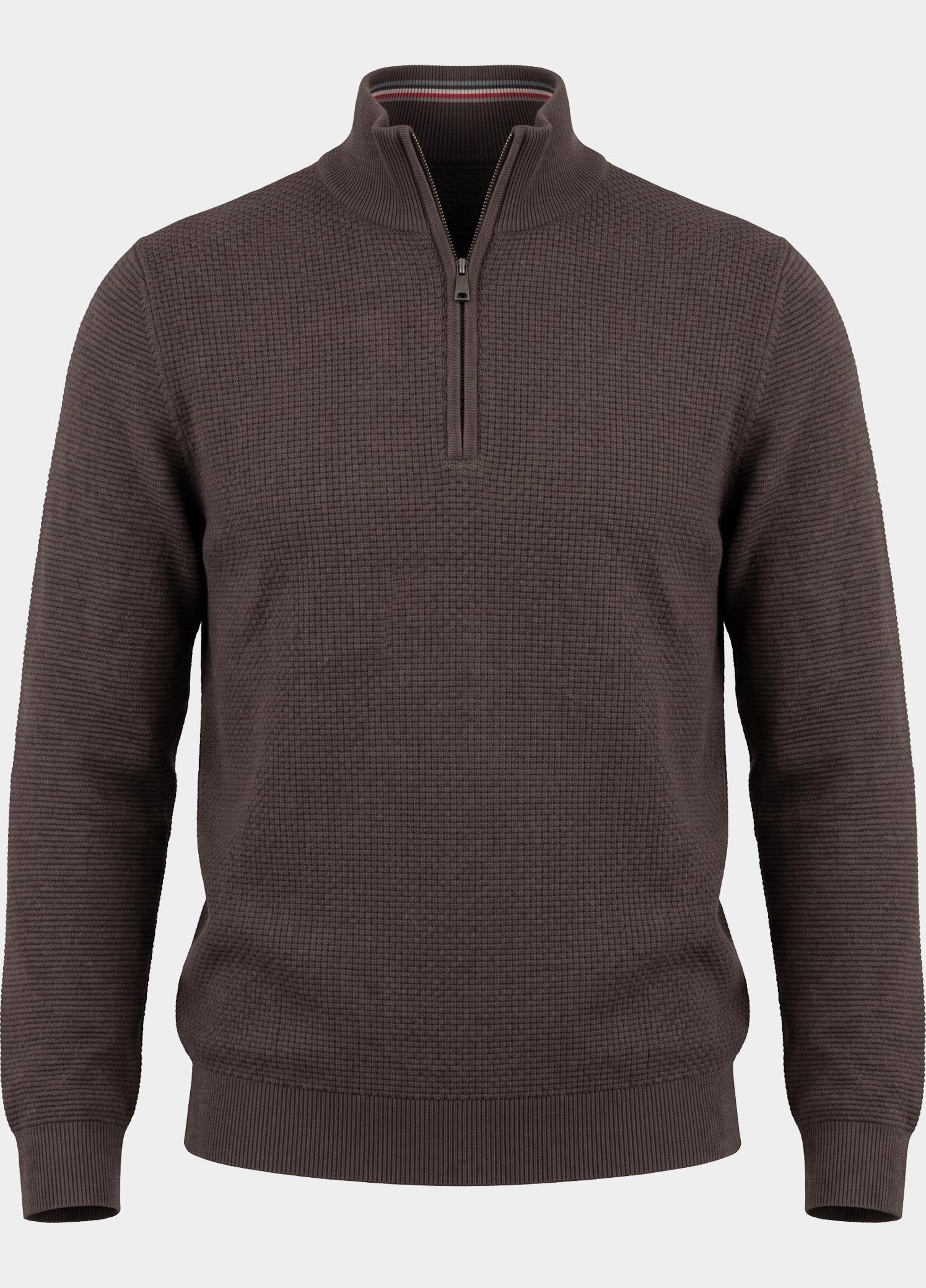 R2 Amsterdam Pullover heren Bruin Structured half zip 134.ZIP.001/042