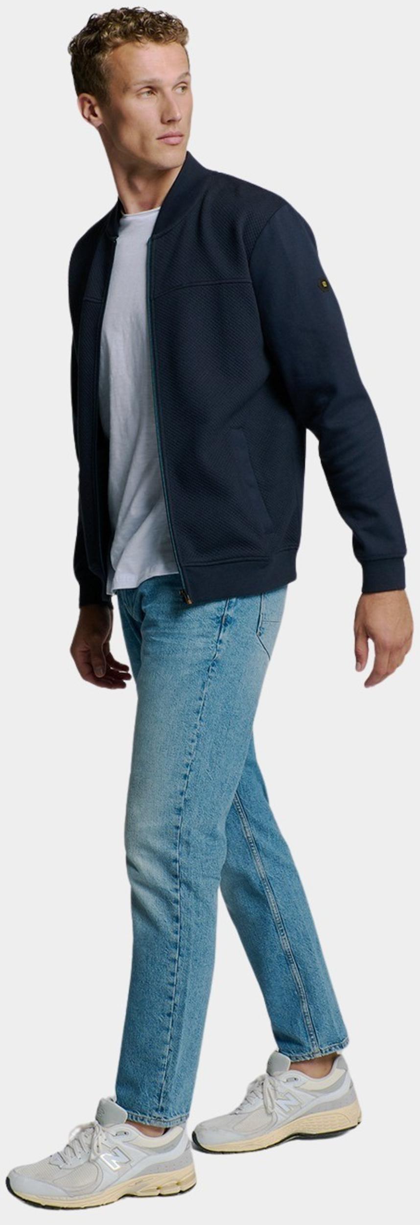 No Excess Vest Blauw Sweater Full Zipper Jacquard 27100119/096