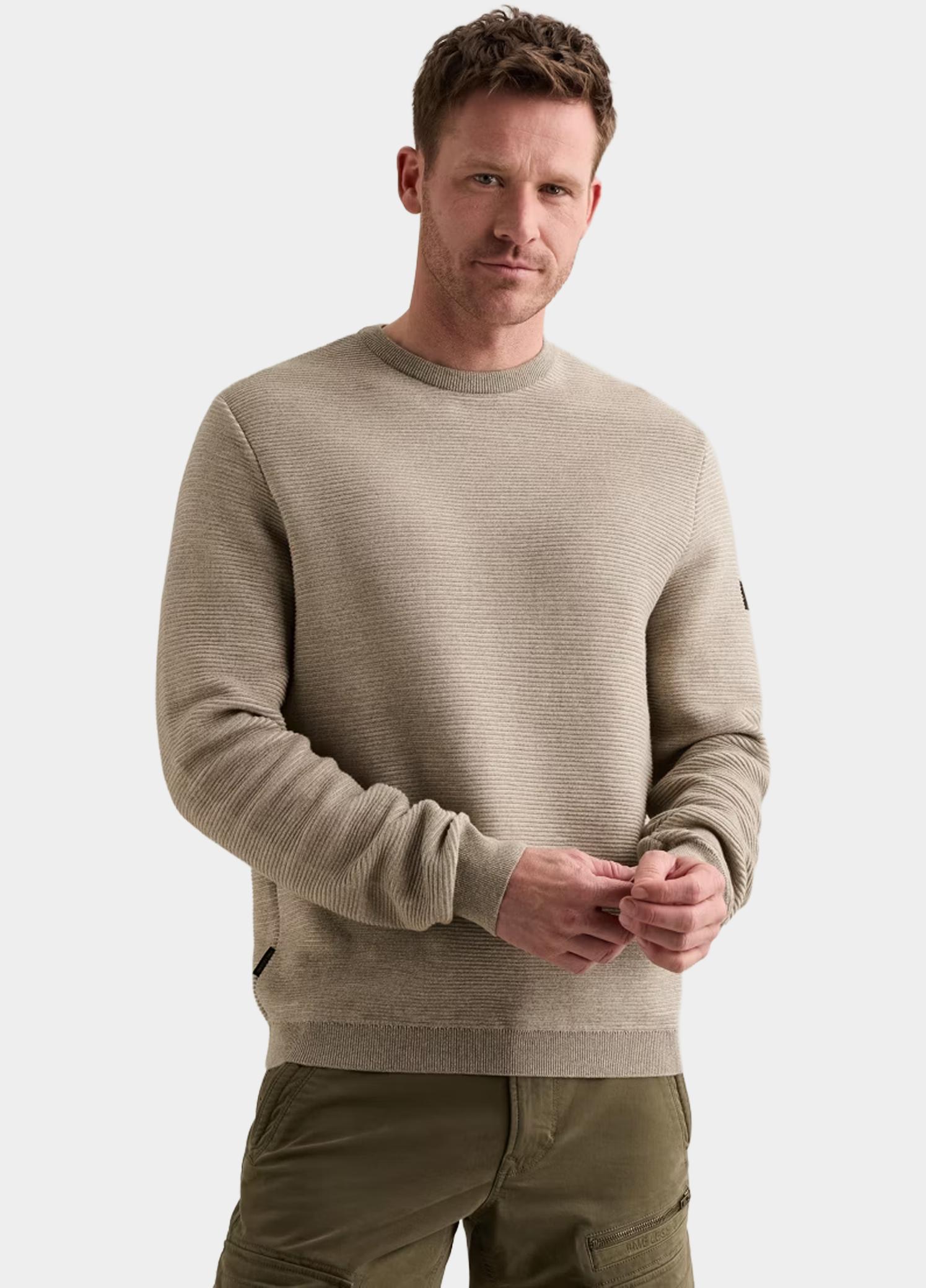 PME Legend Pullover heren Beige R-neck cotton ottoman PKW2609332/7013