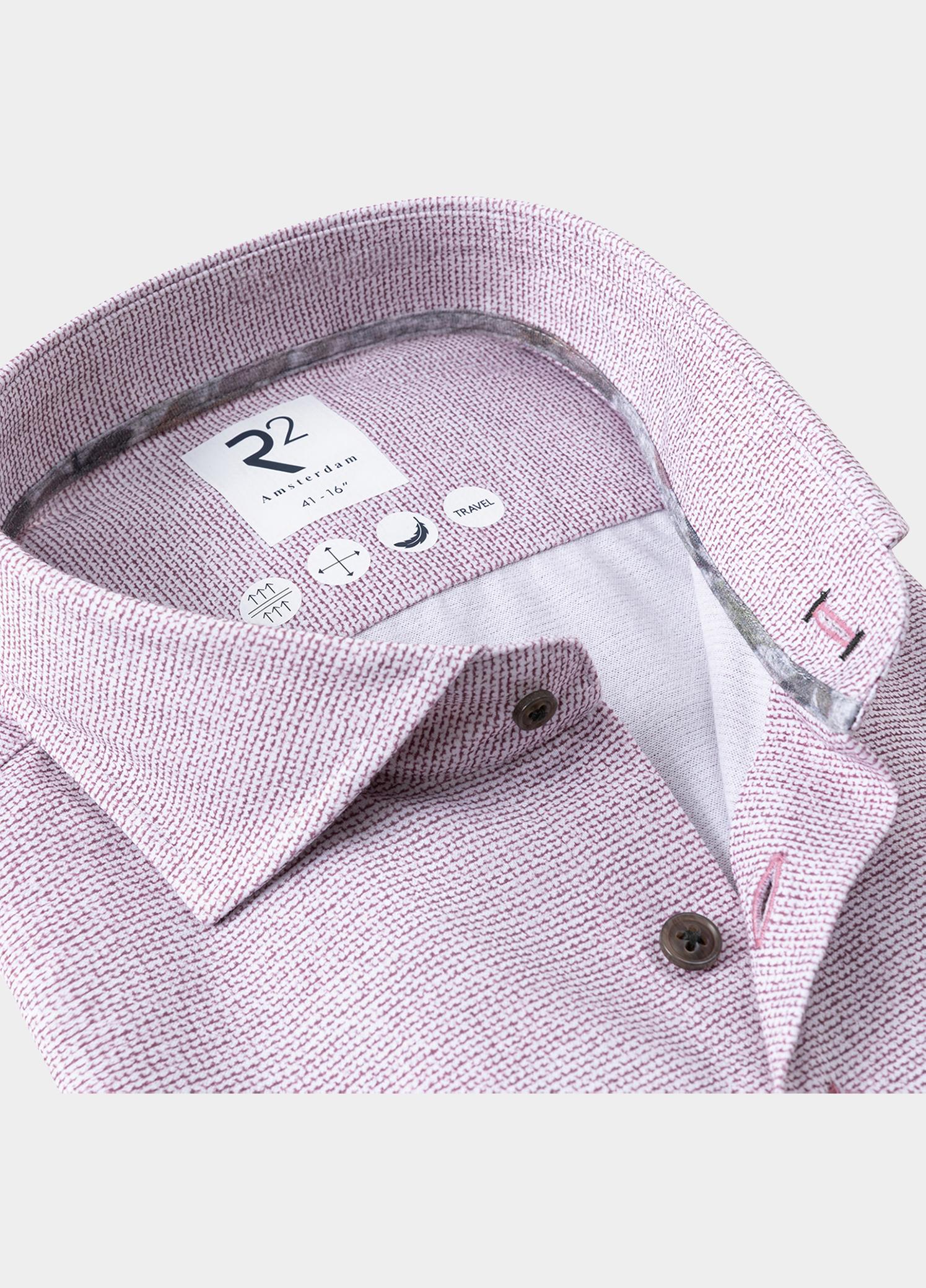 R2 Amsterdam Overhemd extra lange mouw Paars Knitted polyester sorona shir 134.WSP.XLS.013/084