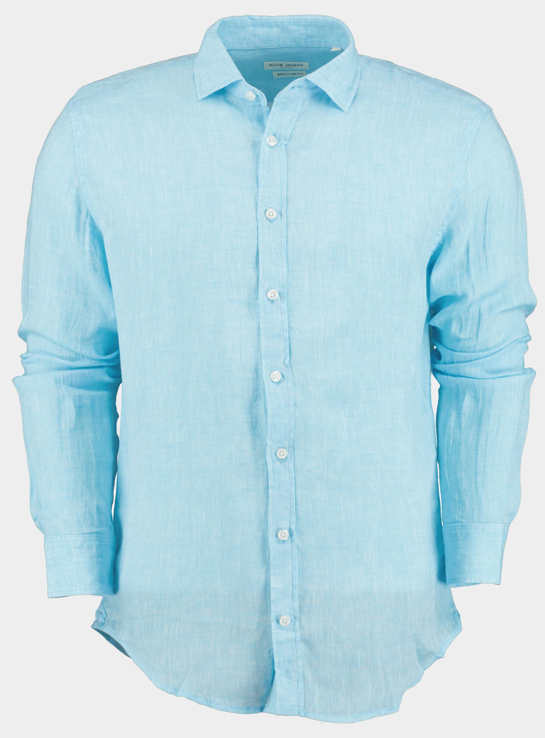 Blue Coast Casual hemd lange mouw Blauw 100% Linnen MOB118 Uni/16 azul