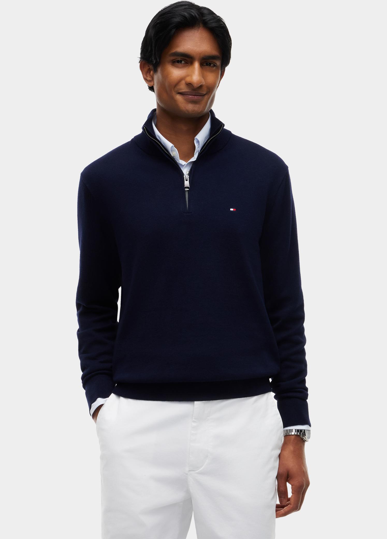 Tommy Hilfiger Half Zip Blauw PIMA ORG CTN CASHMERE ZIP MOC MW0MW28049/DW5