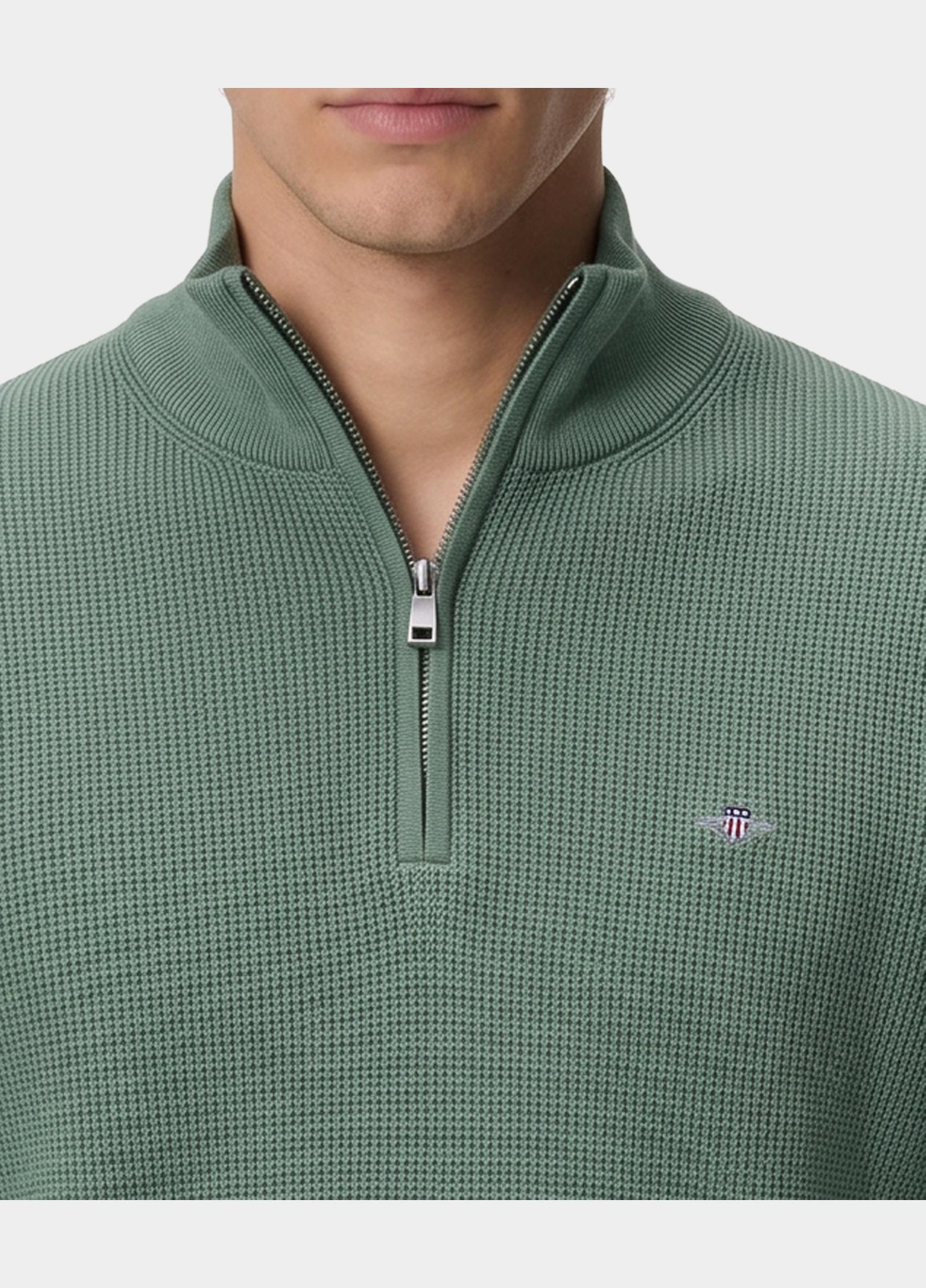 Gant Half Zip Groen Katoenen Textured sweater met 8030292/308