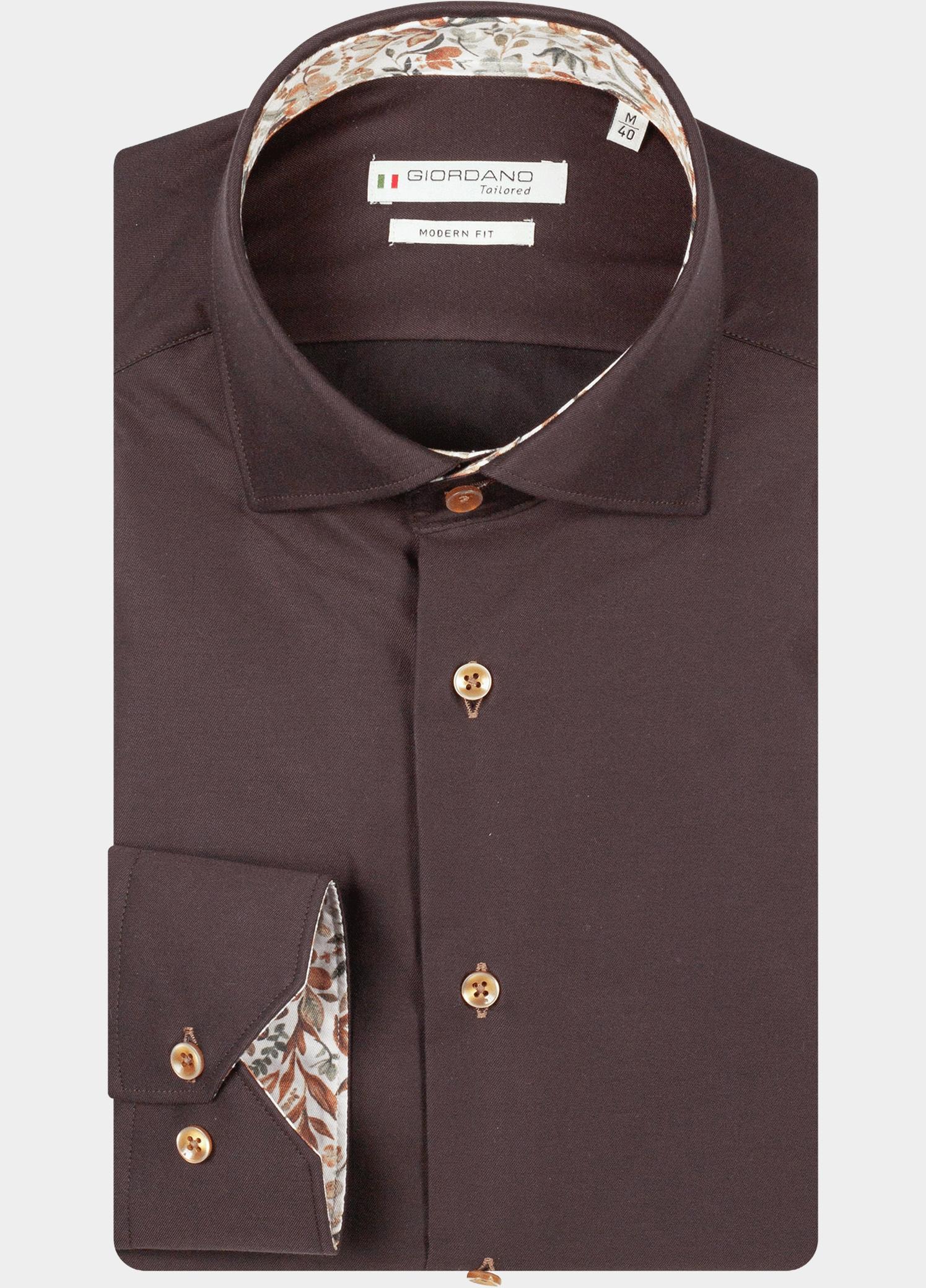 Giordano Overhemd heren Bruin Locarno long sleeve semi cuta 527877/80