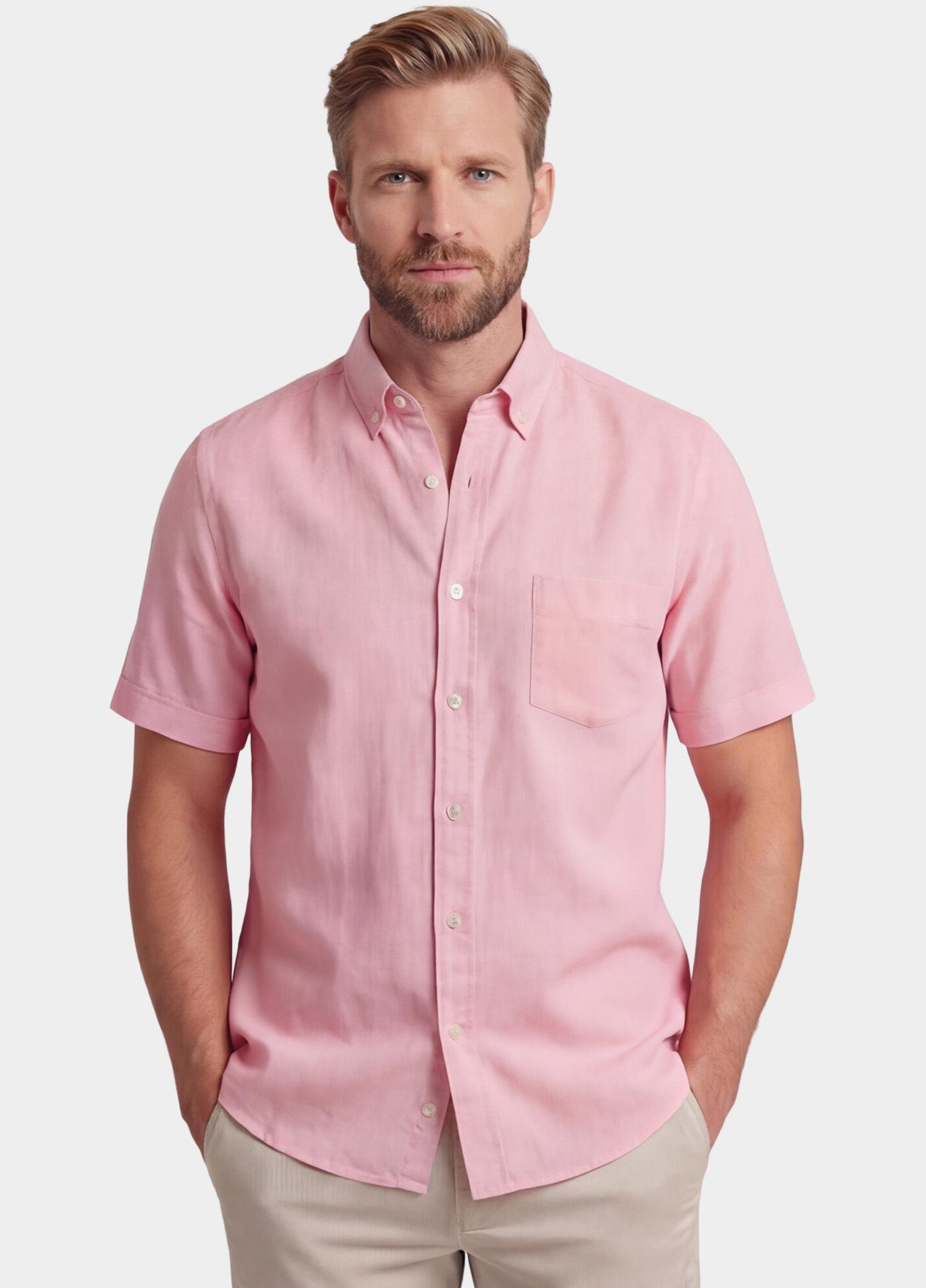 Giordano overhemd korte mouw heren Roze League Short Sleeve Button Do 616009/50