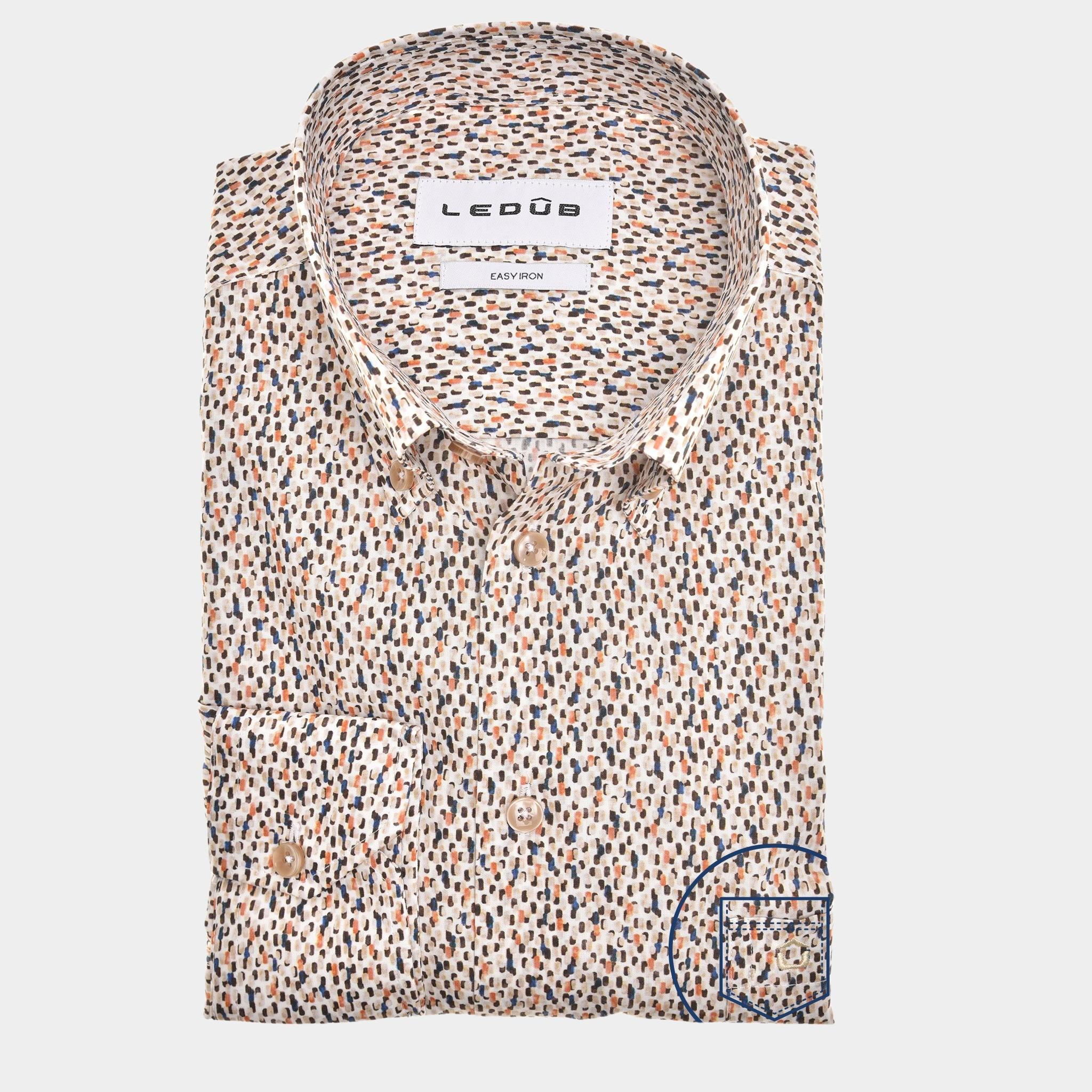 Ledub Business hemd lange mouw Bruin  0142848/630-000-000