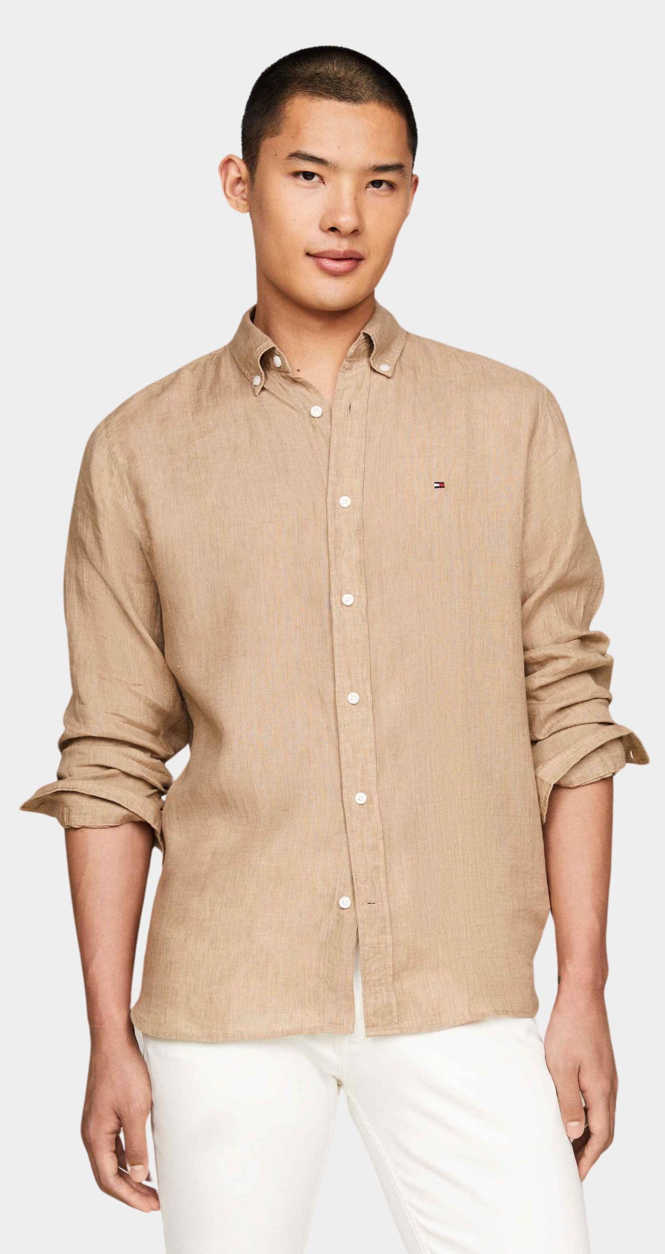 Tommy Hilfiger Casual hemd lange mouw Beige Pigment Dye LI Solid RF Shirt MW0MW34602/AEG