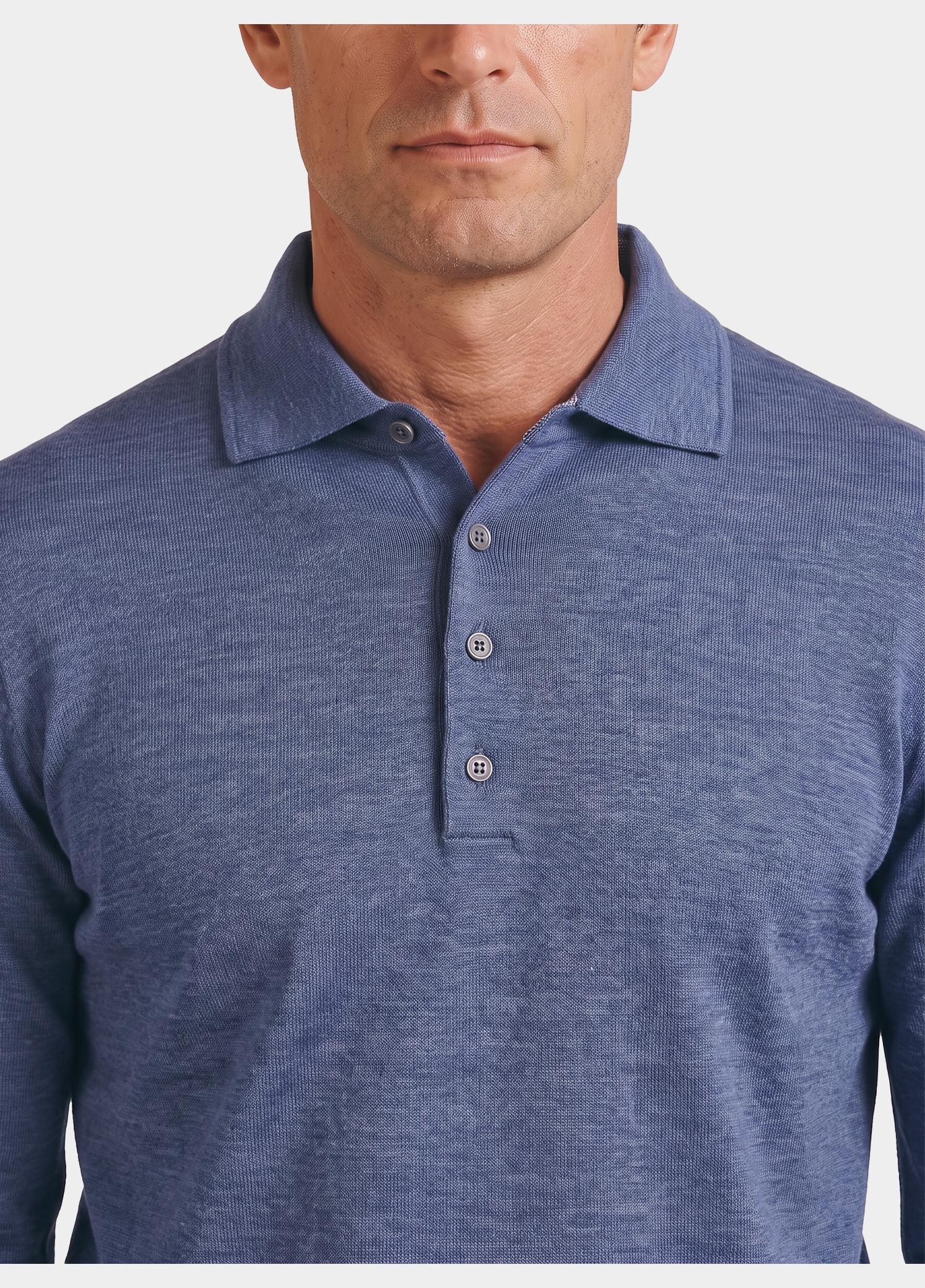 Born With Appetite Polo lange mouwen heren Blauw Anton Polo Ls Merino BWA00005AN14/4035