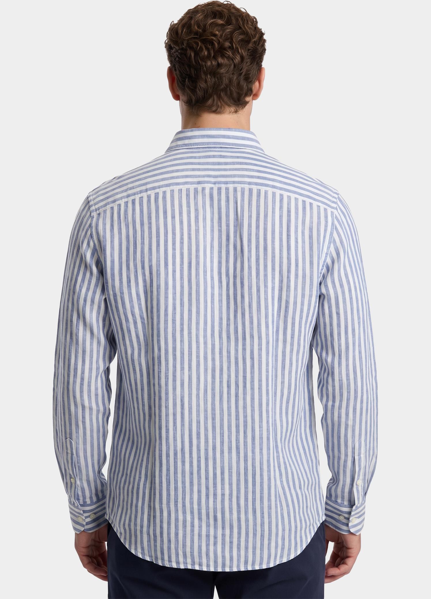 Blue Coast Overhemd heren Blauw 100% linnen, lichtgroen streep 118R4/0018