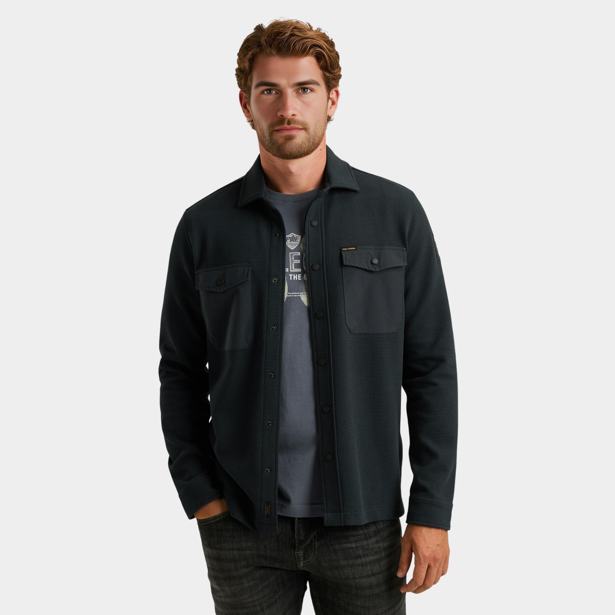 PME Legend Casual hemd lange mouw Blauw LONG SLEEVE SHIRT Waffle Jers PSI2511246/5282