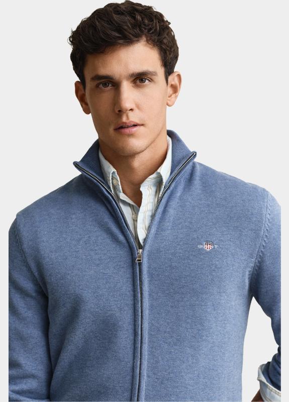 Gant Vest heren Blauw Casual vest van katoen met ri 8030164/906