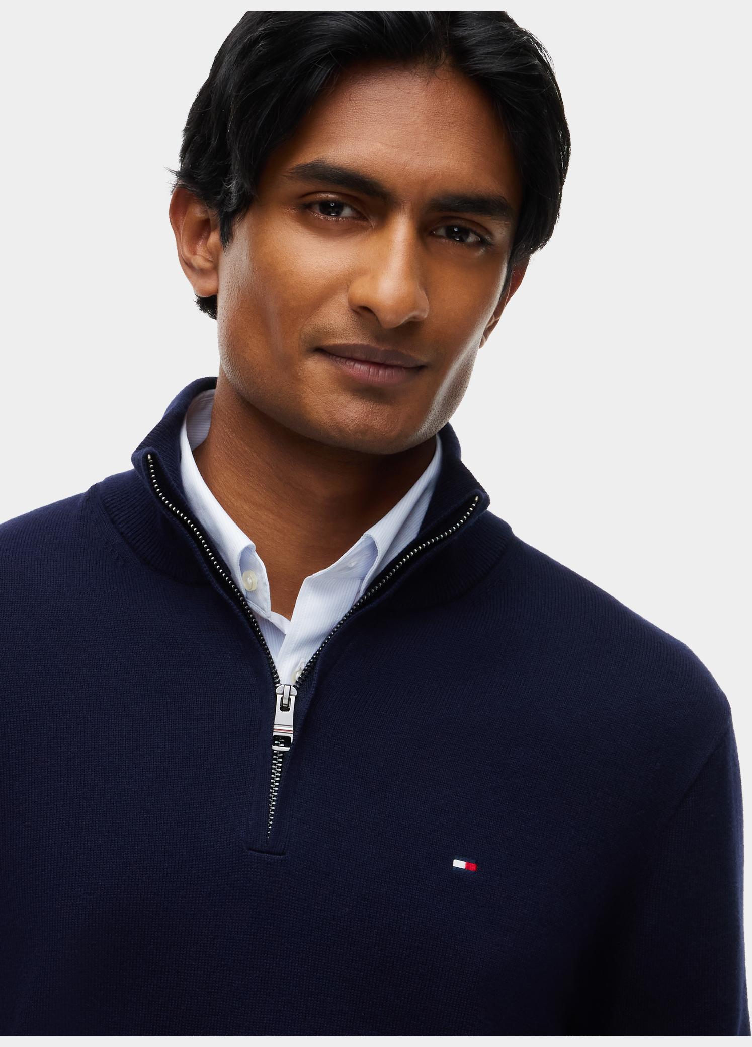 Tommy Hilfiger Half Zip Blauw PIMA ORG CTN CASHMERE ZIP MOC MW0MW28049/DW5
